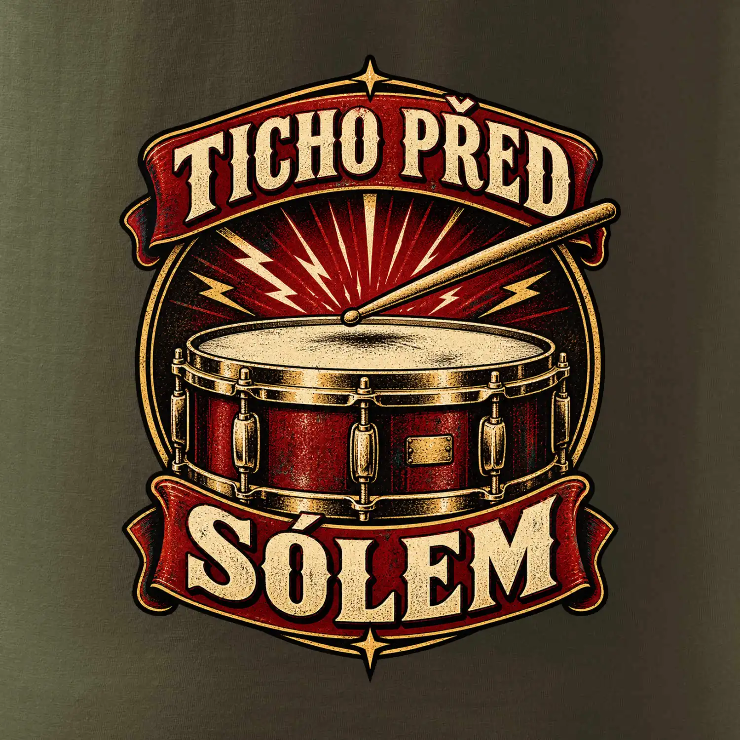 Ticho před sólem - vintage bubenický emblém