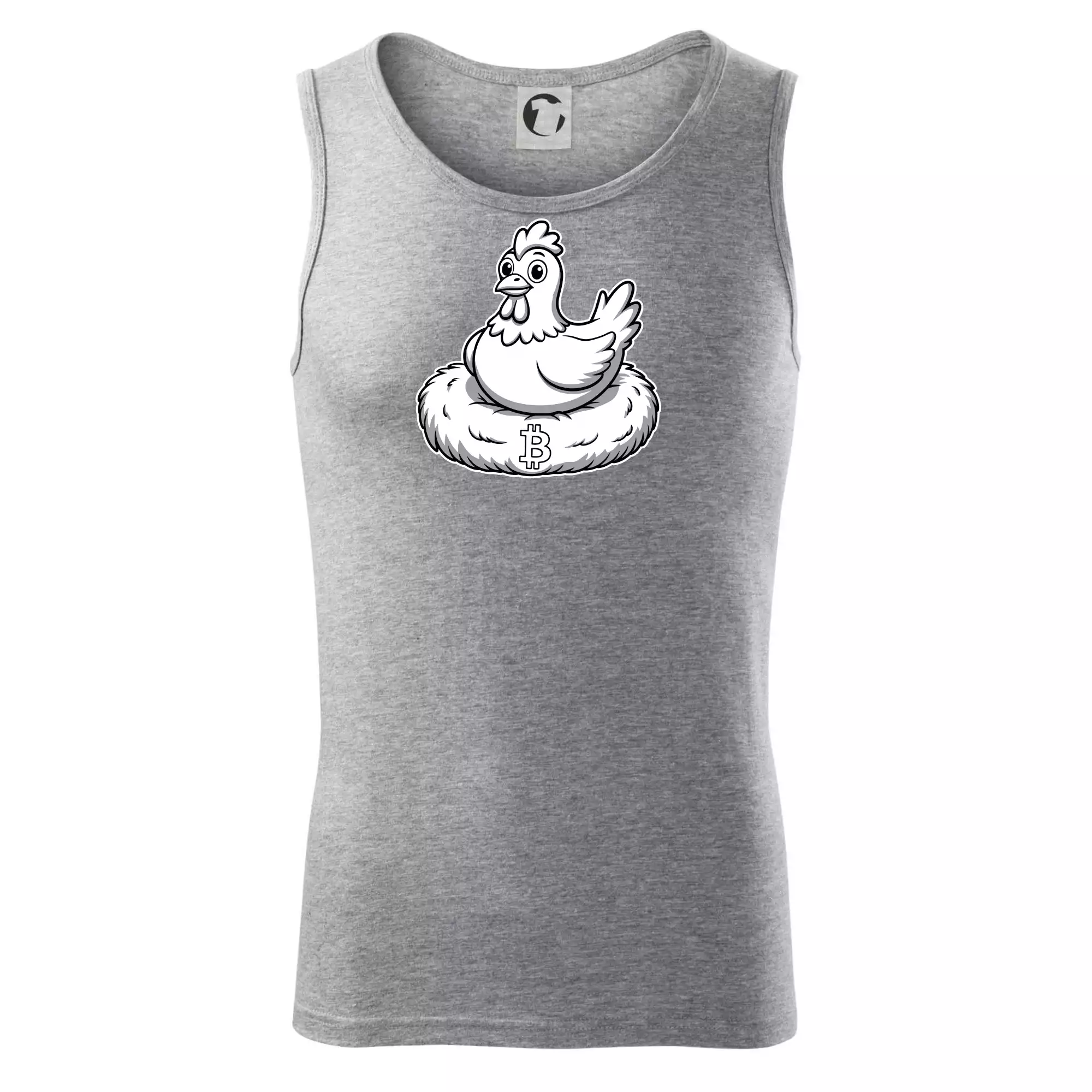 Kuře sedící na bitcoinovém hnízdě