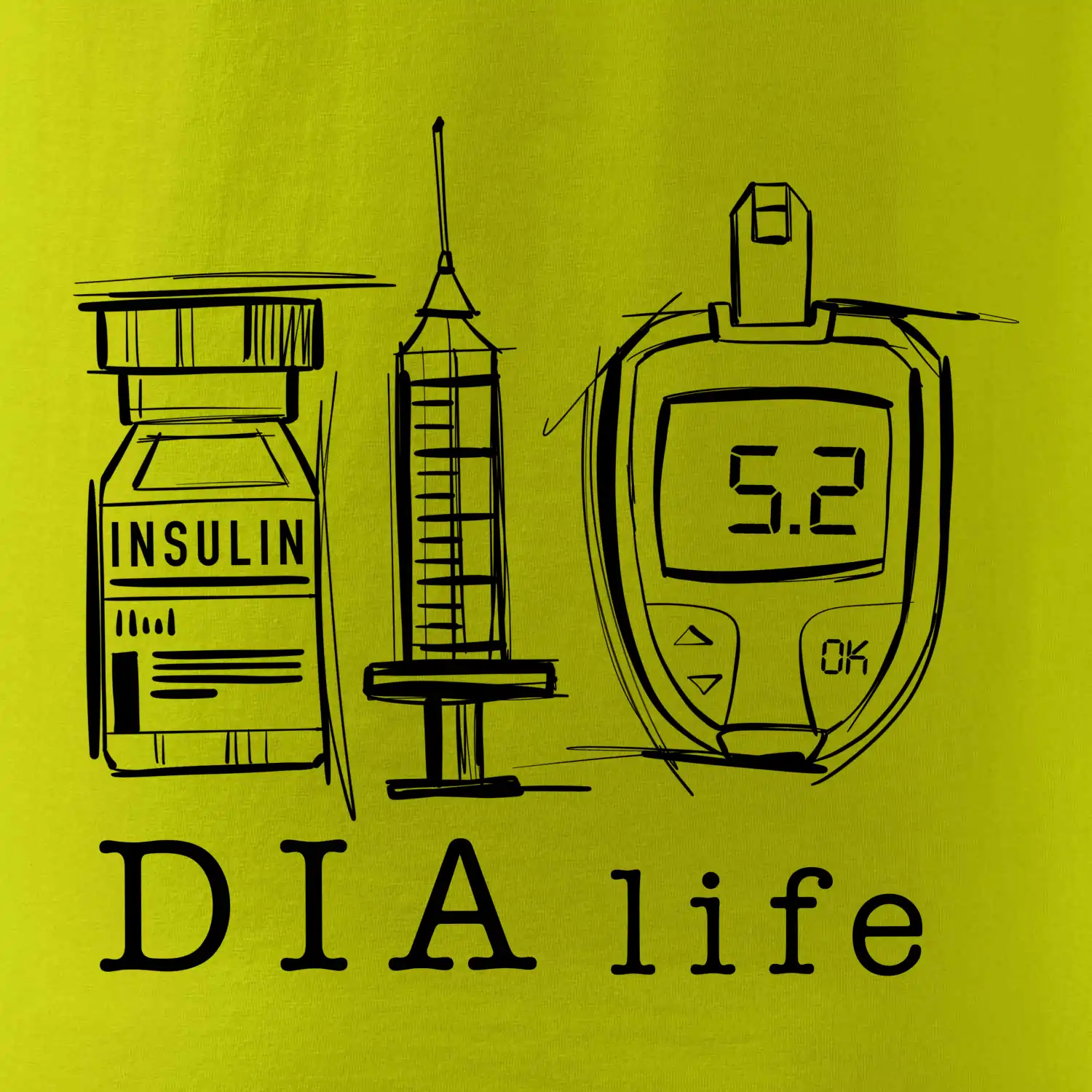 D I A life - kreslený insulin injekce a glukometr