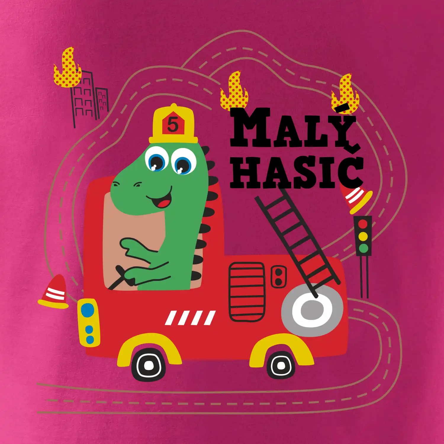 Malý hasič - auto a dinosaurus