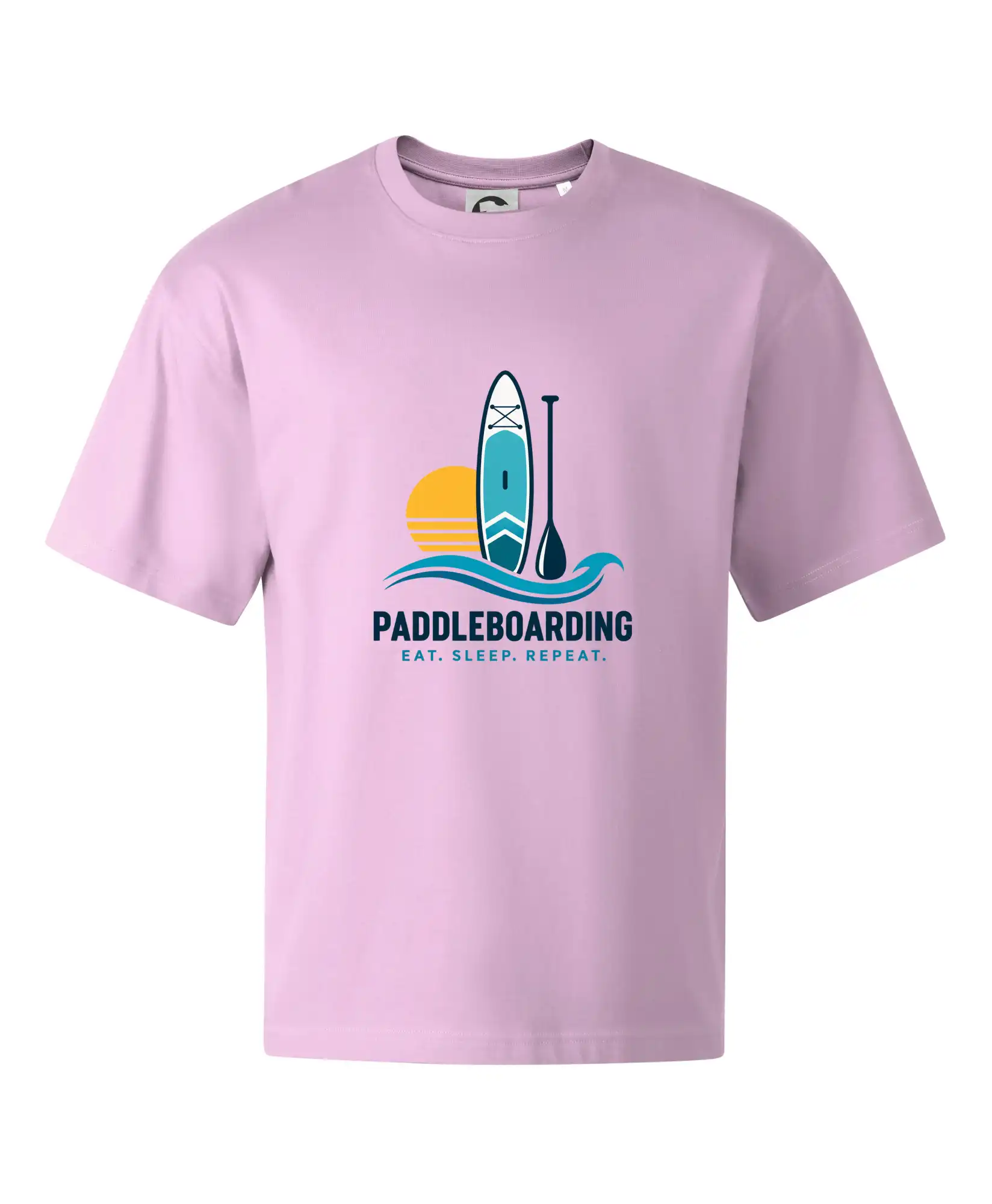 Paddleboard s pádlem při západu slunce eat sleep repeat