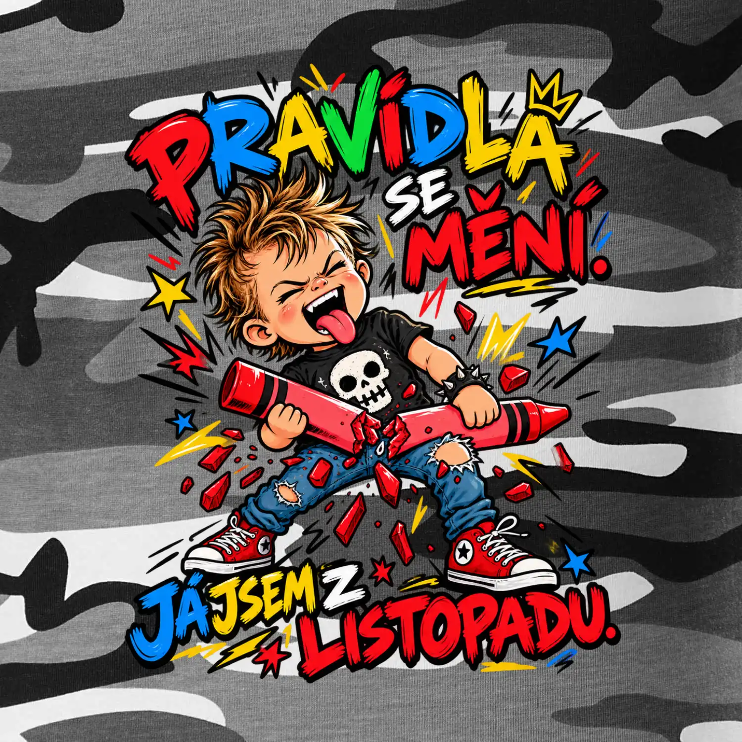 Pravidla se mění listopadový rebel s rozlomenou pastelkou