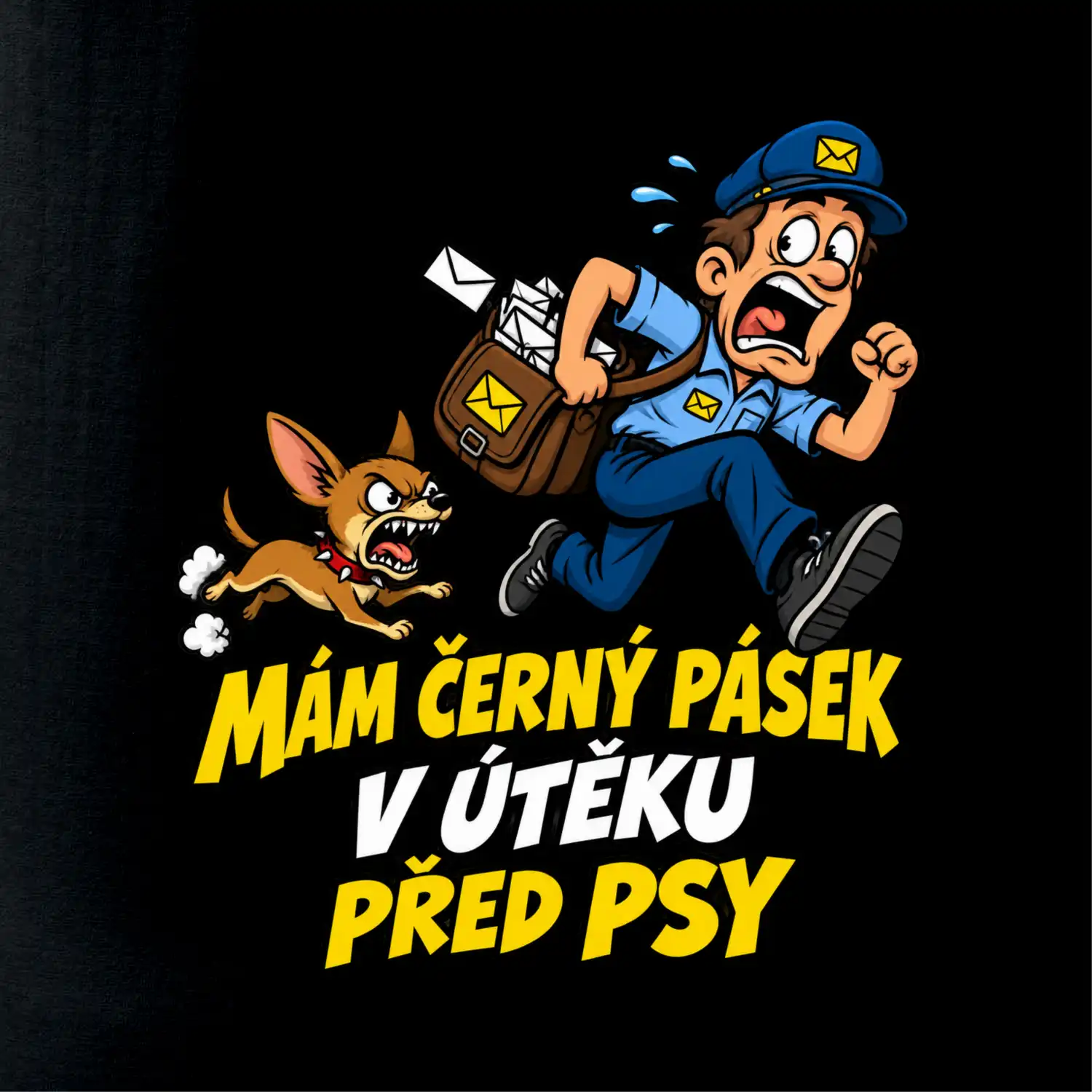 Černý pásek v útěku před psy