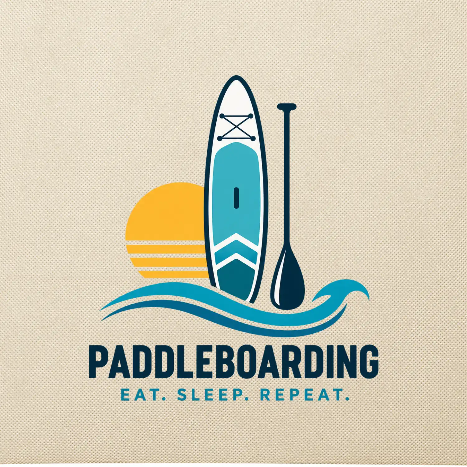 Paddleboard s pádlem při západu slunce eat sleep repeat