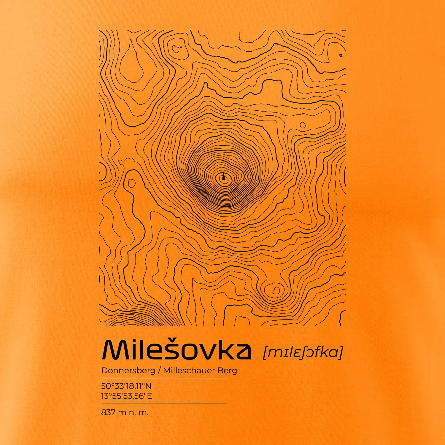 Milešovka - vrstevnice v obdélníku