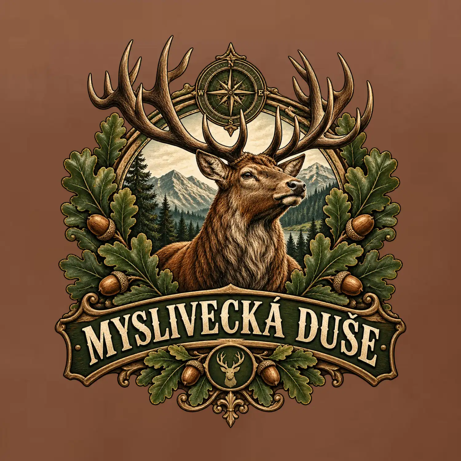 Myslivecká duše jelen a lesní erb