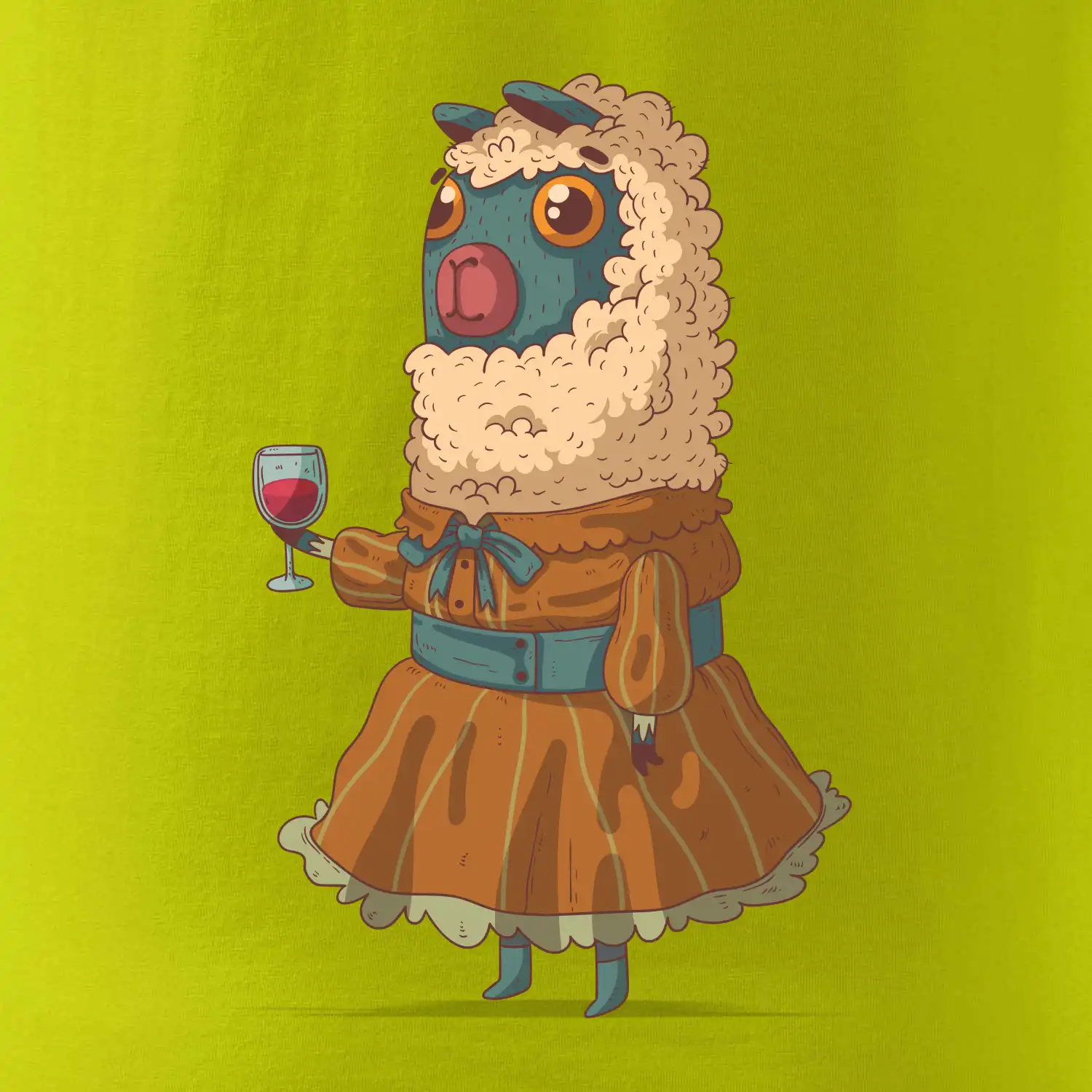 Alpaka s vínem žena