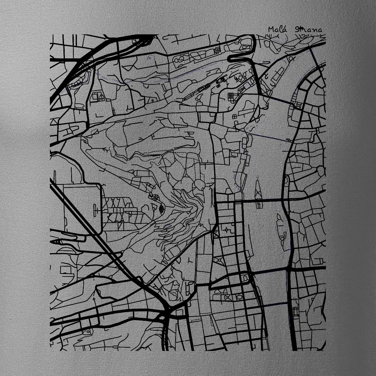 Praha Malá Strana - Mapa černobílá