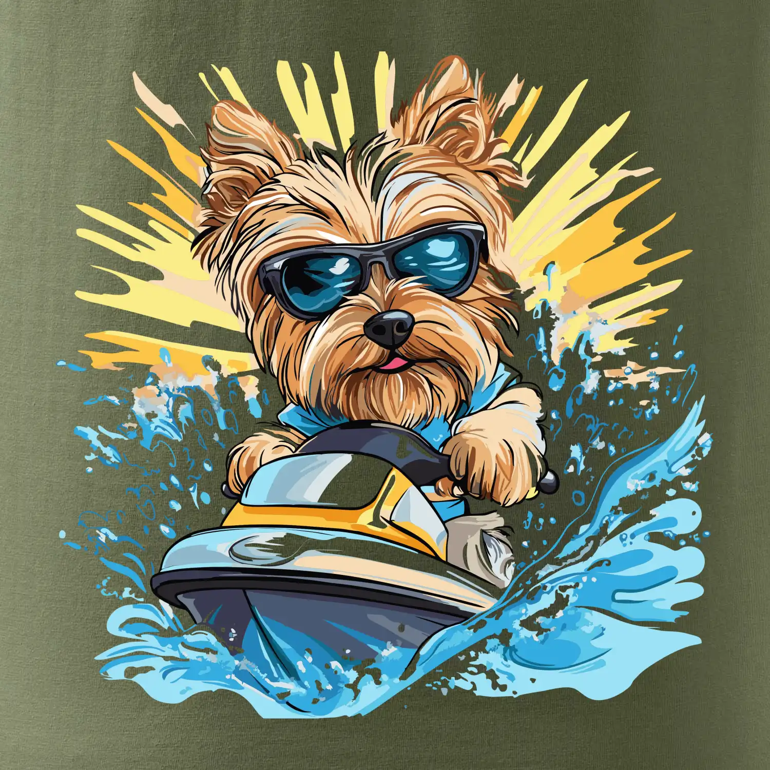 Yorkšírský teriér na vodním skútru