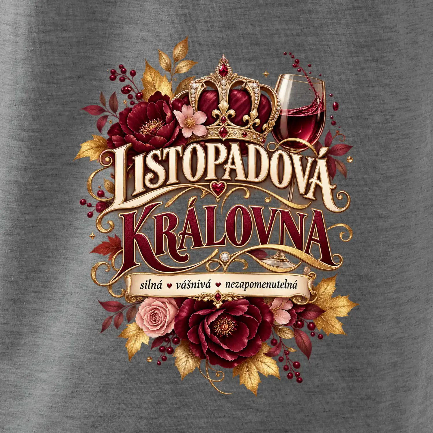 Listopadová královna s vínem a květinami
