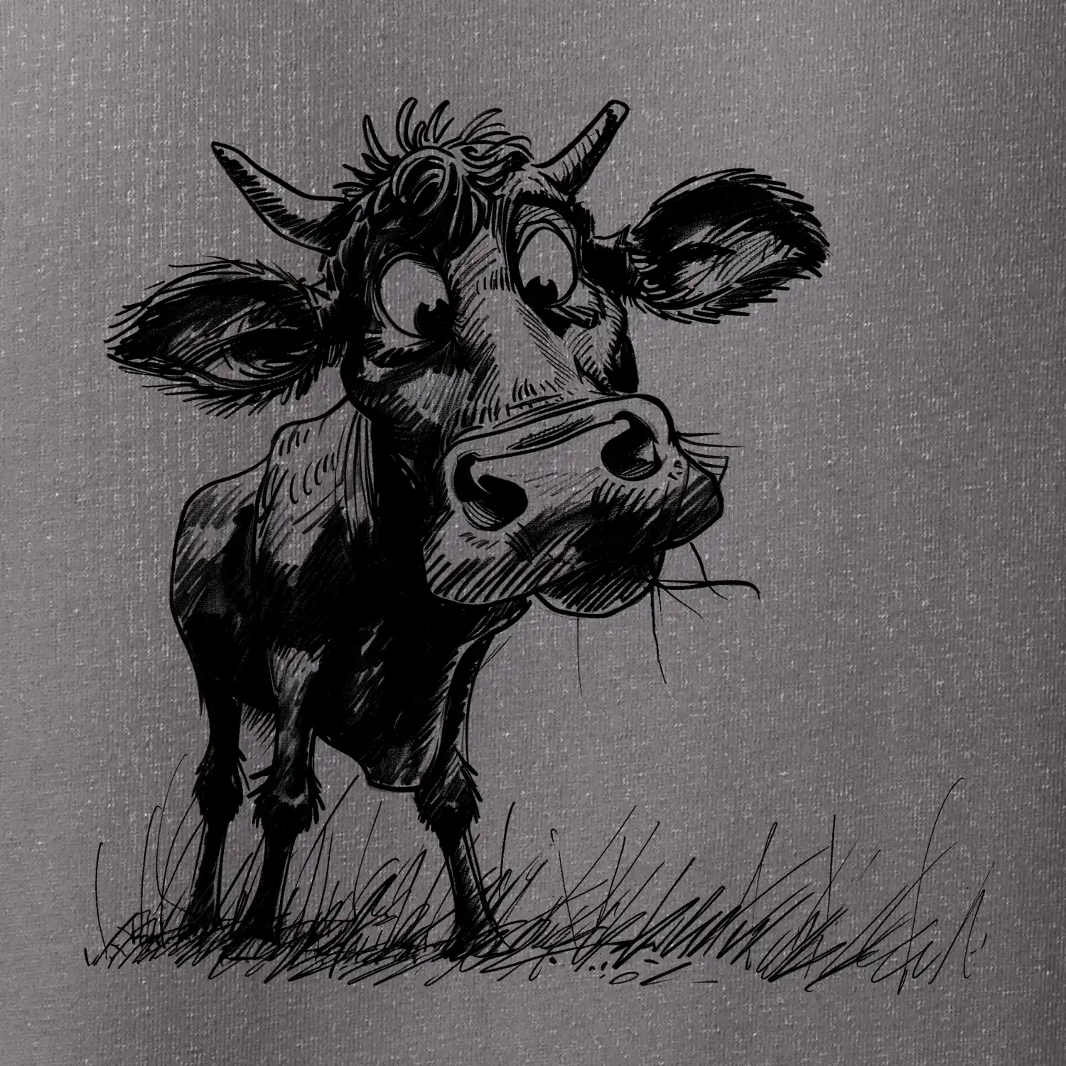 Černobílá karikatura kráva stojící