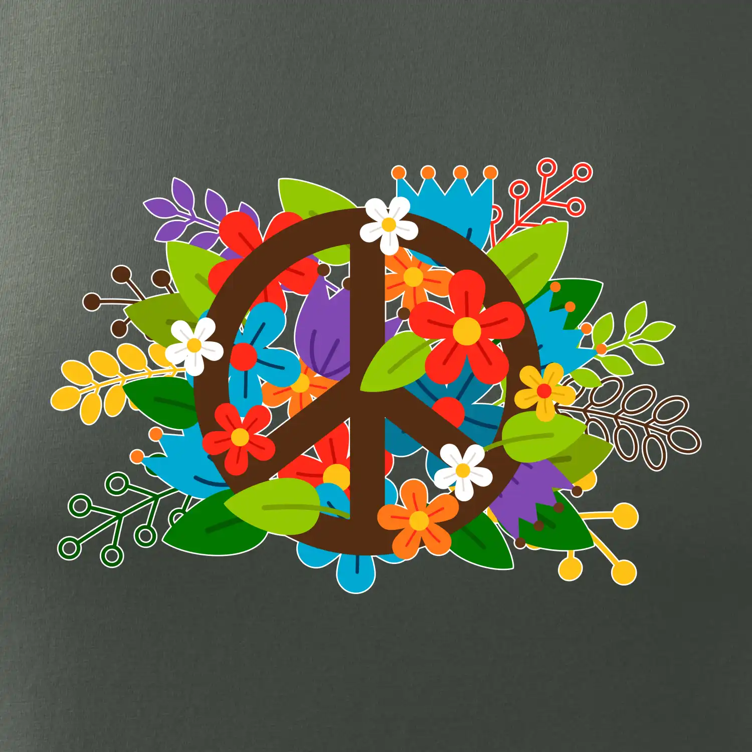 Peace symbol prorostlý květinami