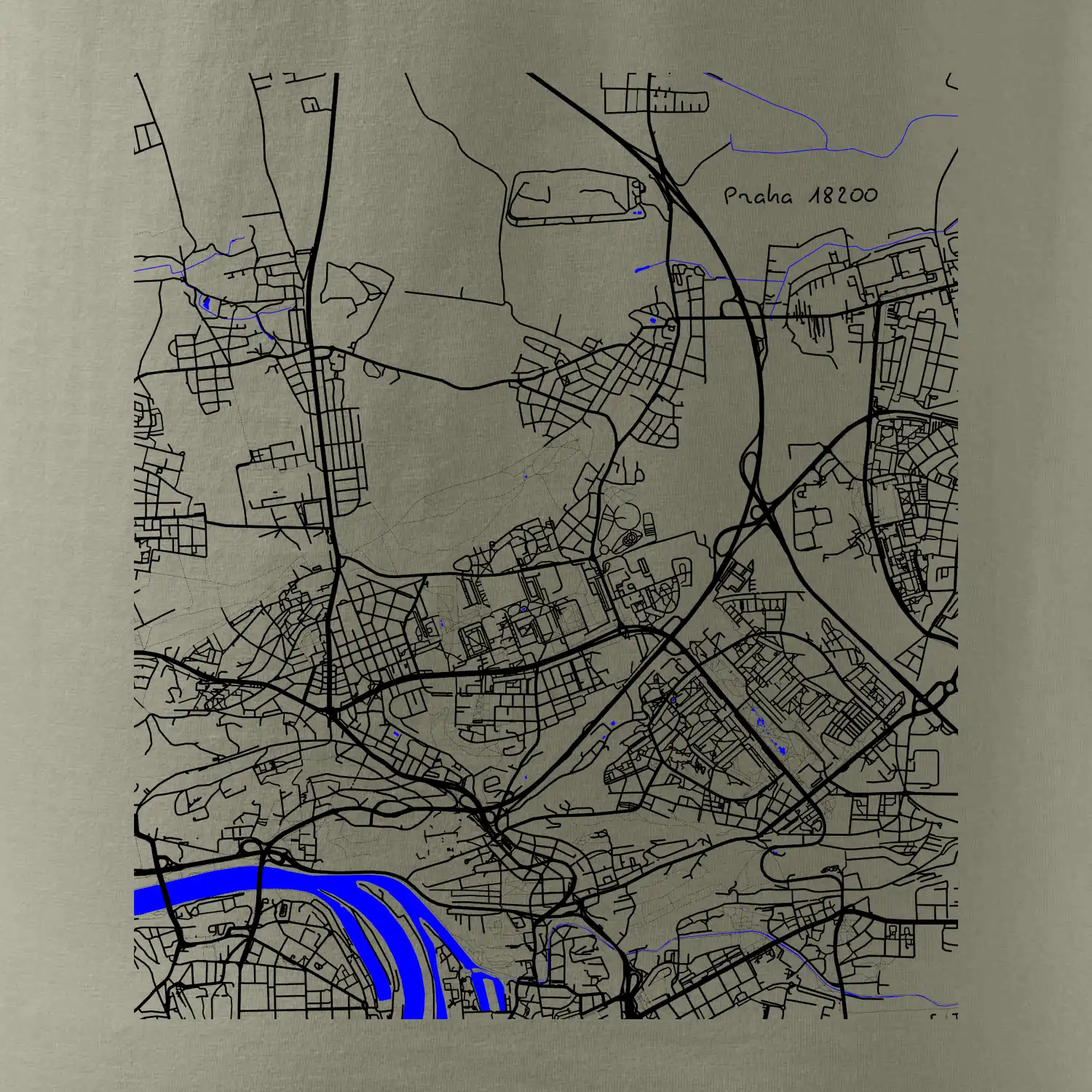 Praha 18200 - Mapa s vodními toky