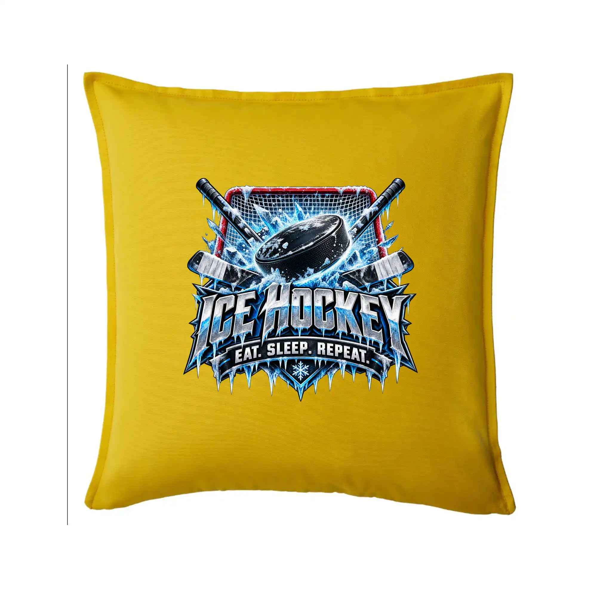 Hokejový puk s hokejkami eat sleep repeat