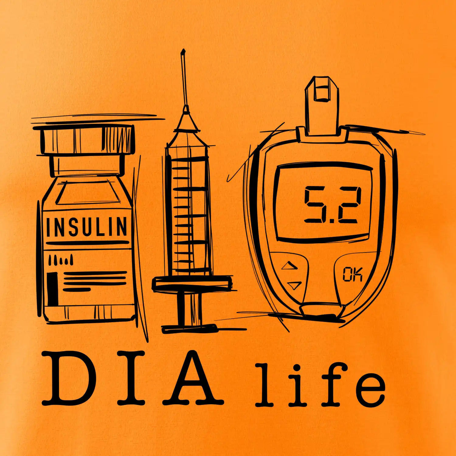D I A life - kreslený insulin injekce a glukometr