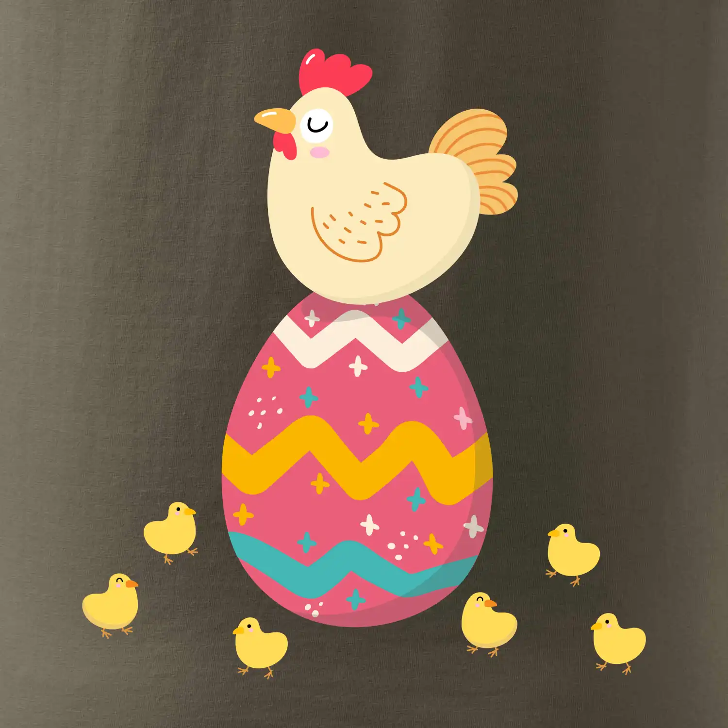 Slepice sedící na velikonočním vejci