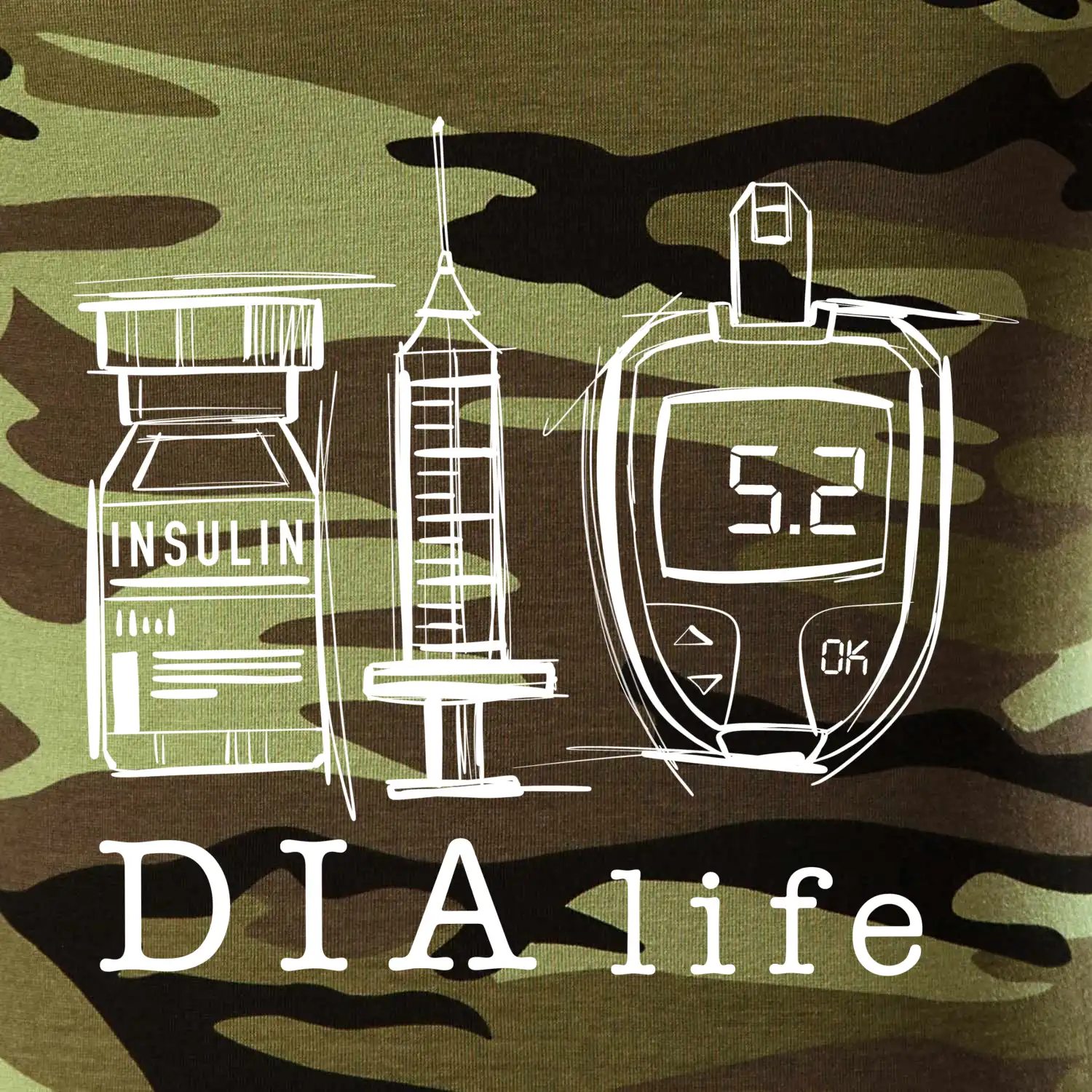 D I A life - kreslený insulin injekce a glukometr