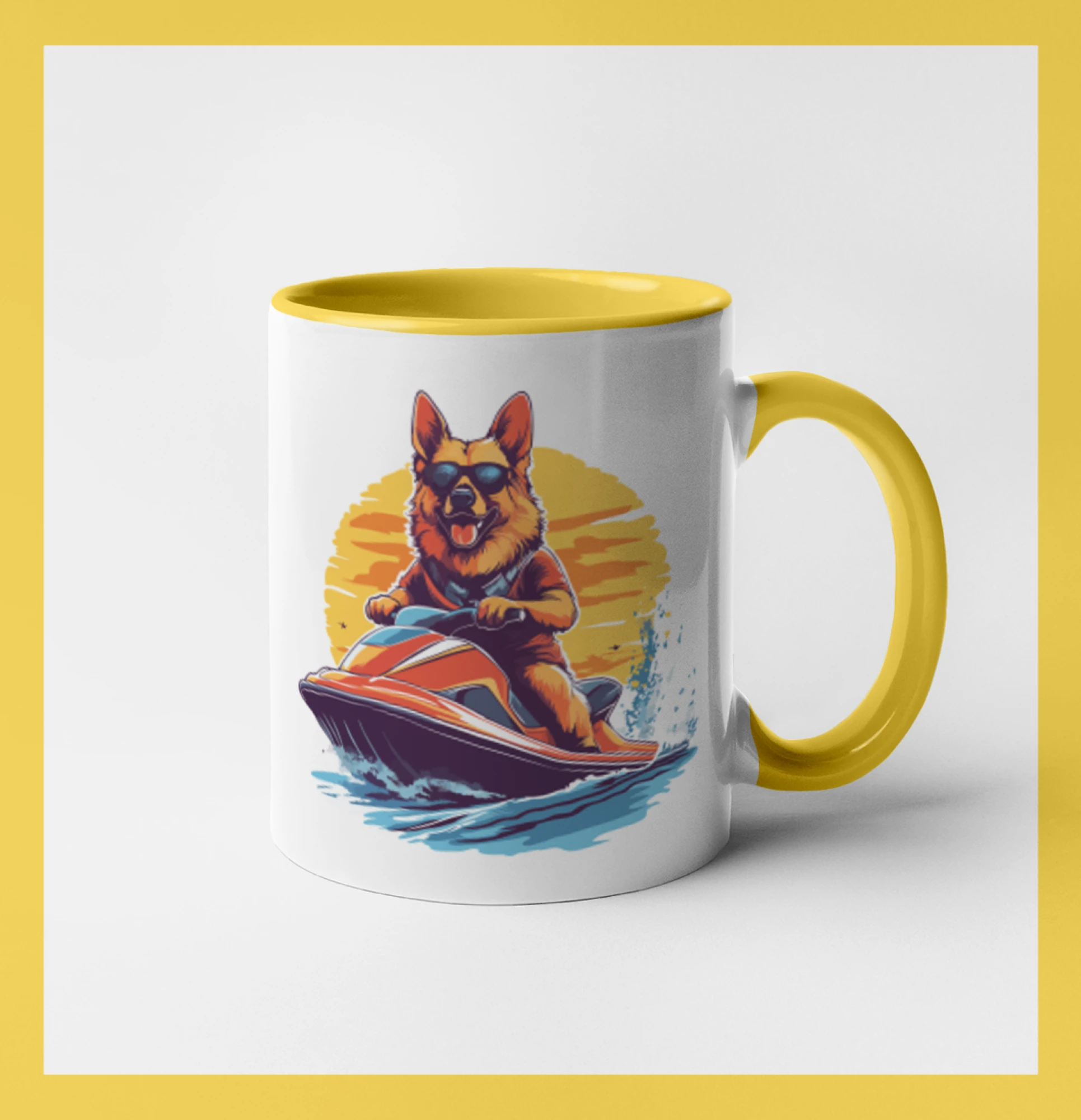 Německý ovčák na vodním skútru