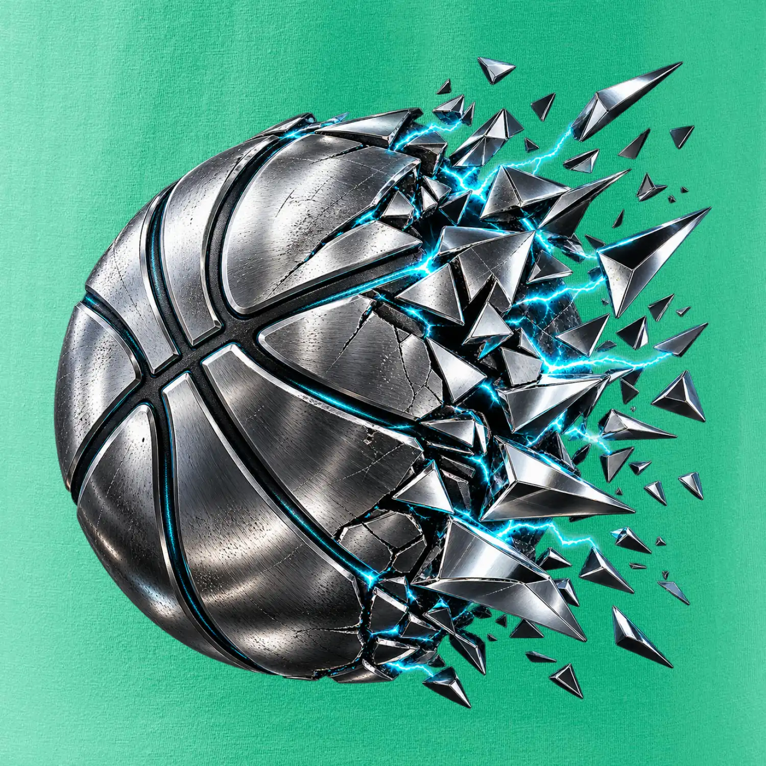 Kovový basketbalový míč s elektrickými střepy