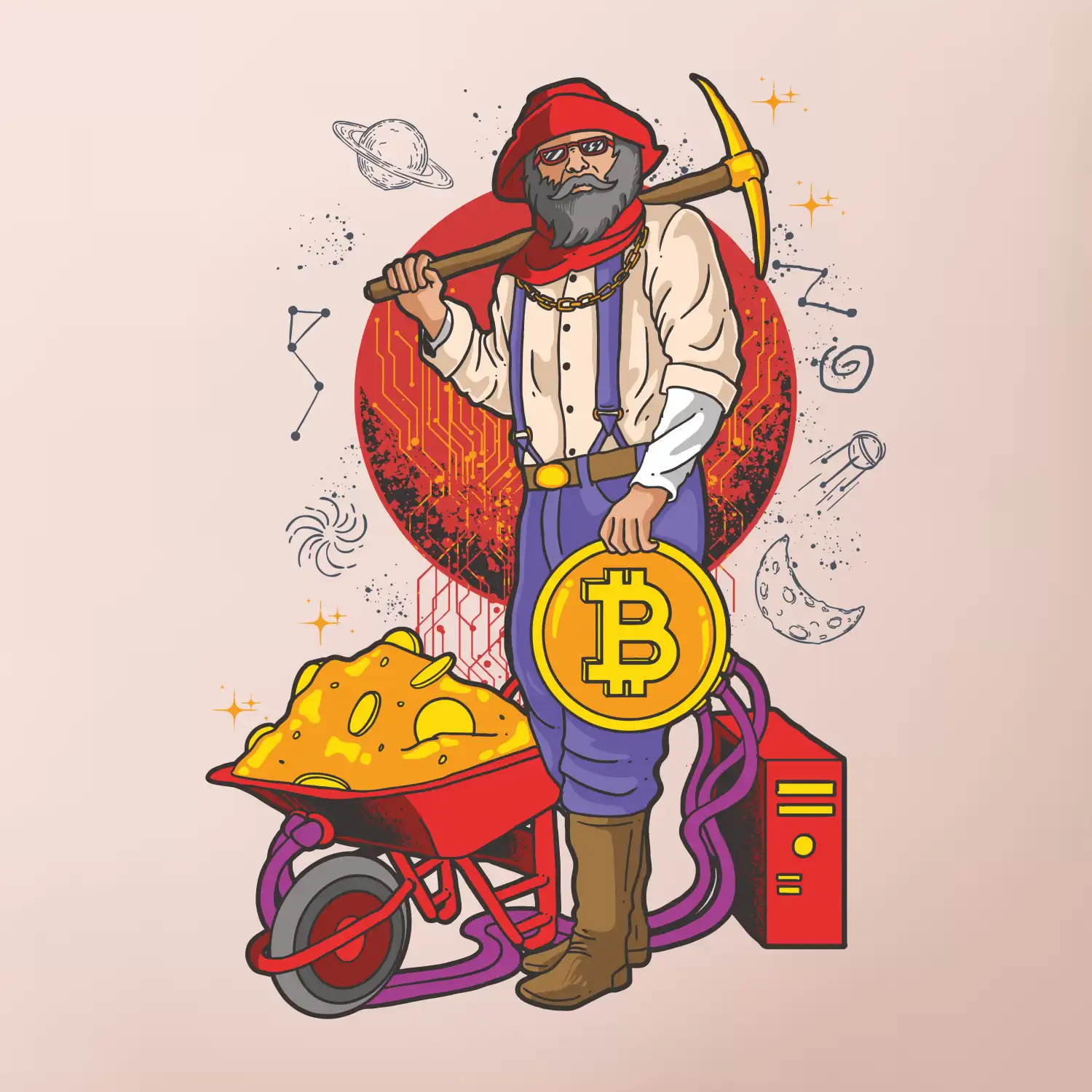 Horník těží bitcoiny