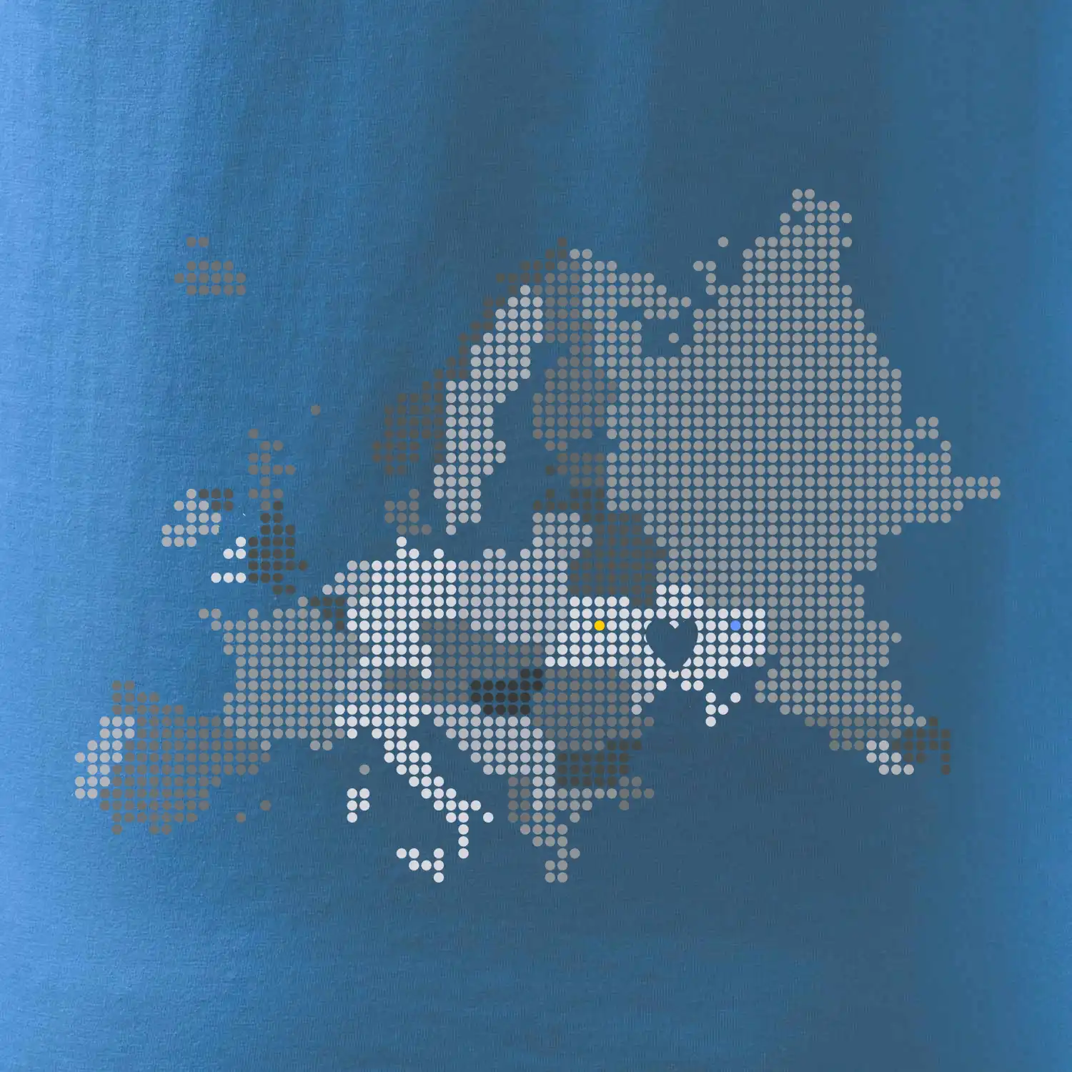 Mapa Evropy - srdce v Ukrajině