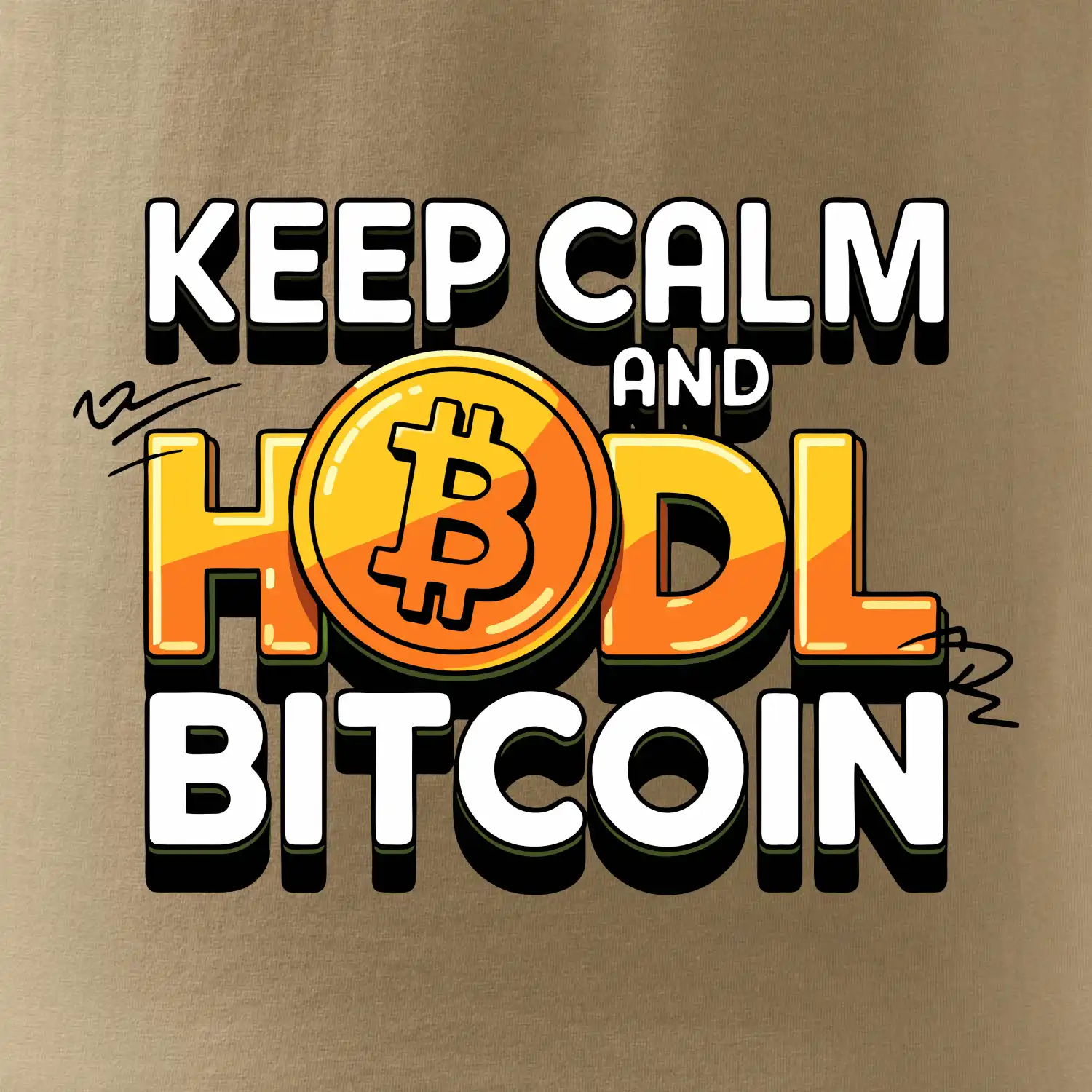 3D nápis Keep Calm and HODL Bitcoin
