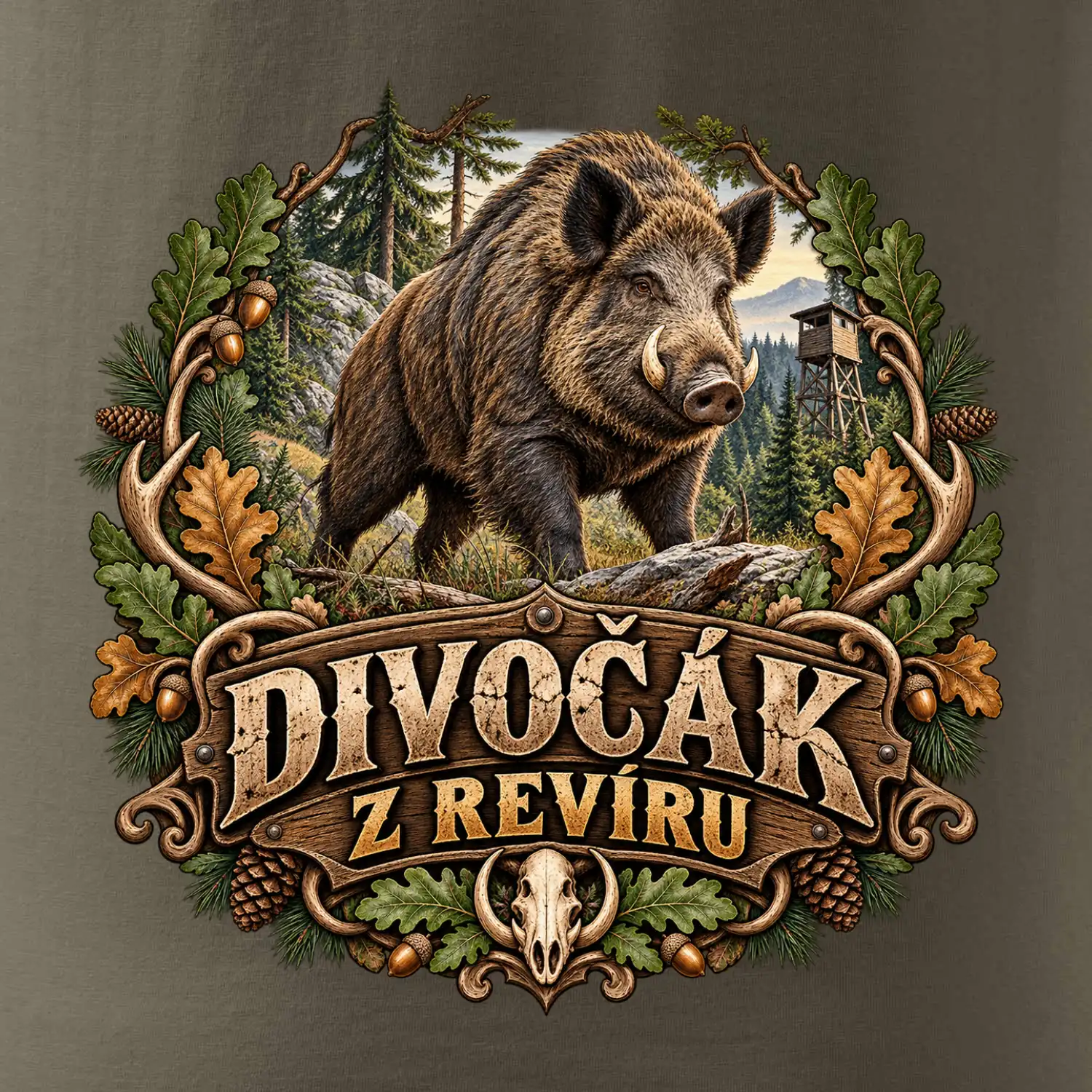Divočák z revíru myslivecký lesní motiv
