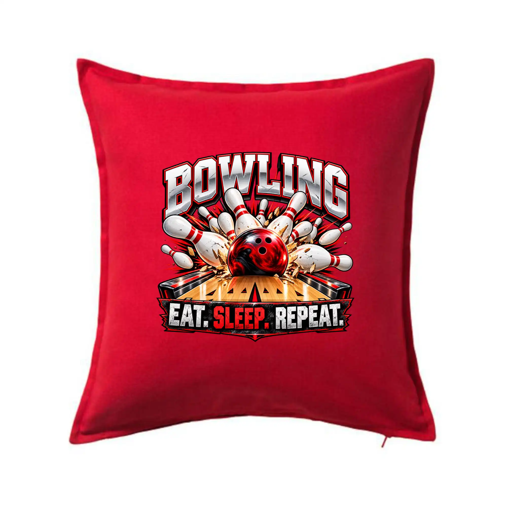 Bowlingová koule a kuželky eat sleep repeat
