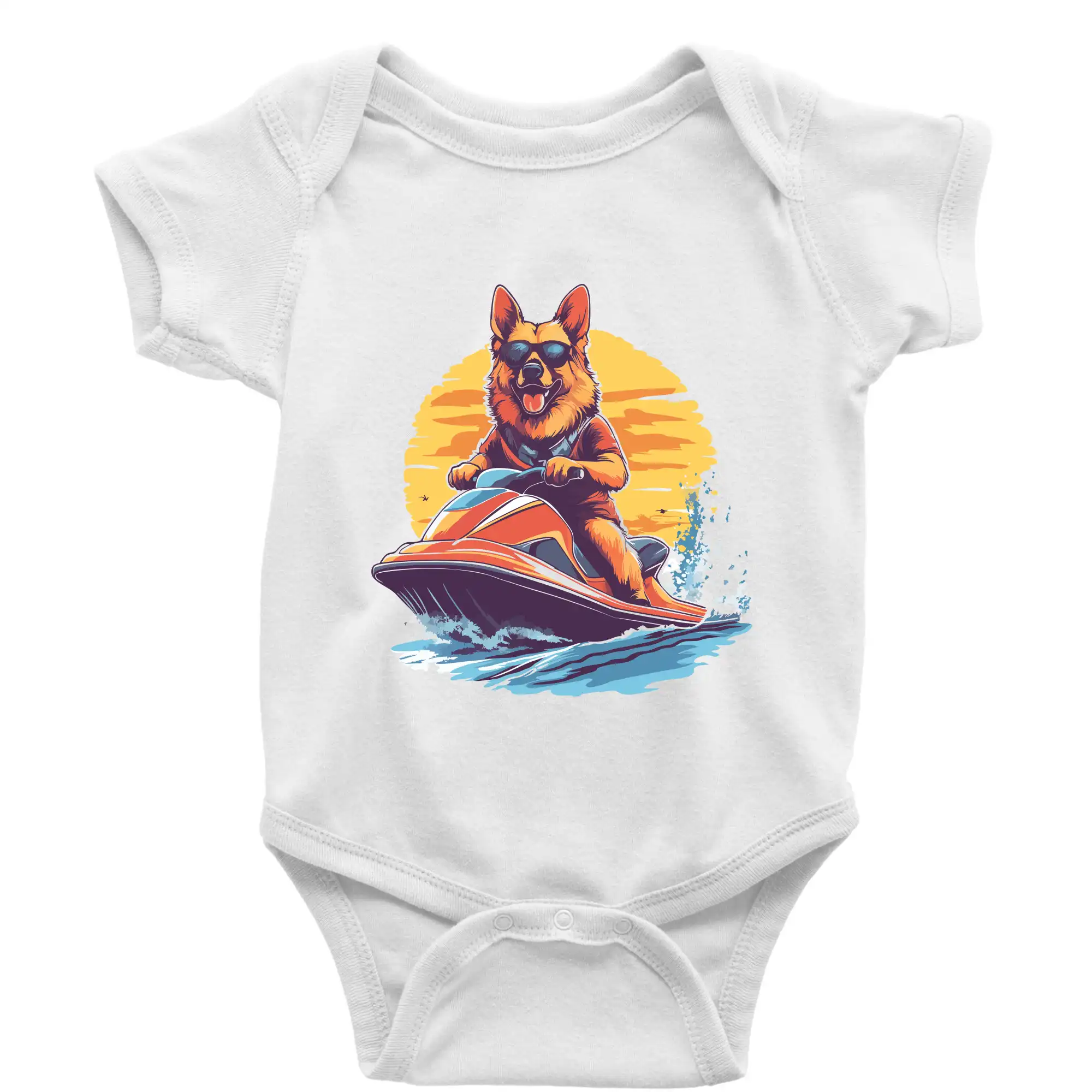 Německý ovčák na vodním skútru