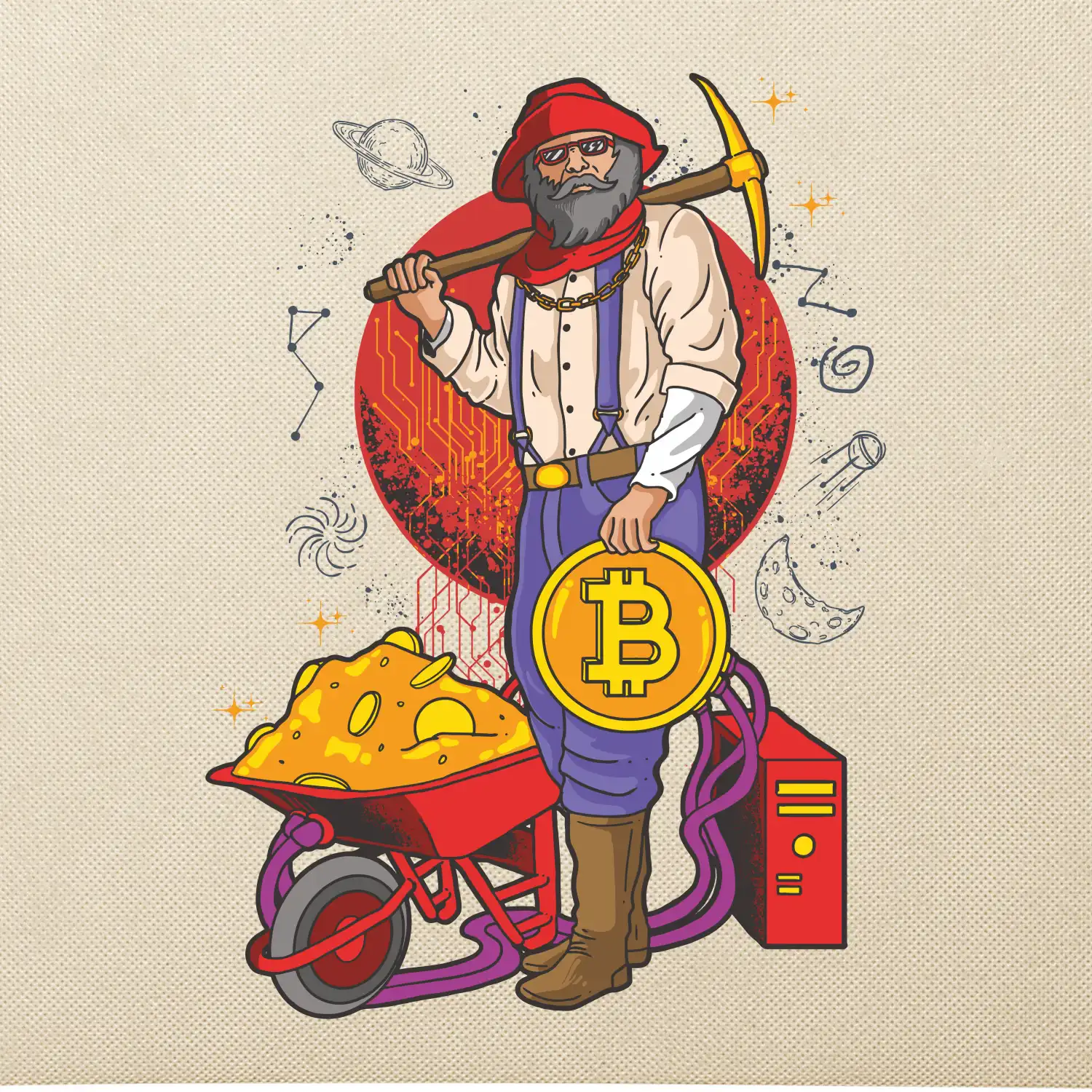 Horník těží bitcoiny