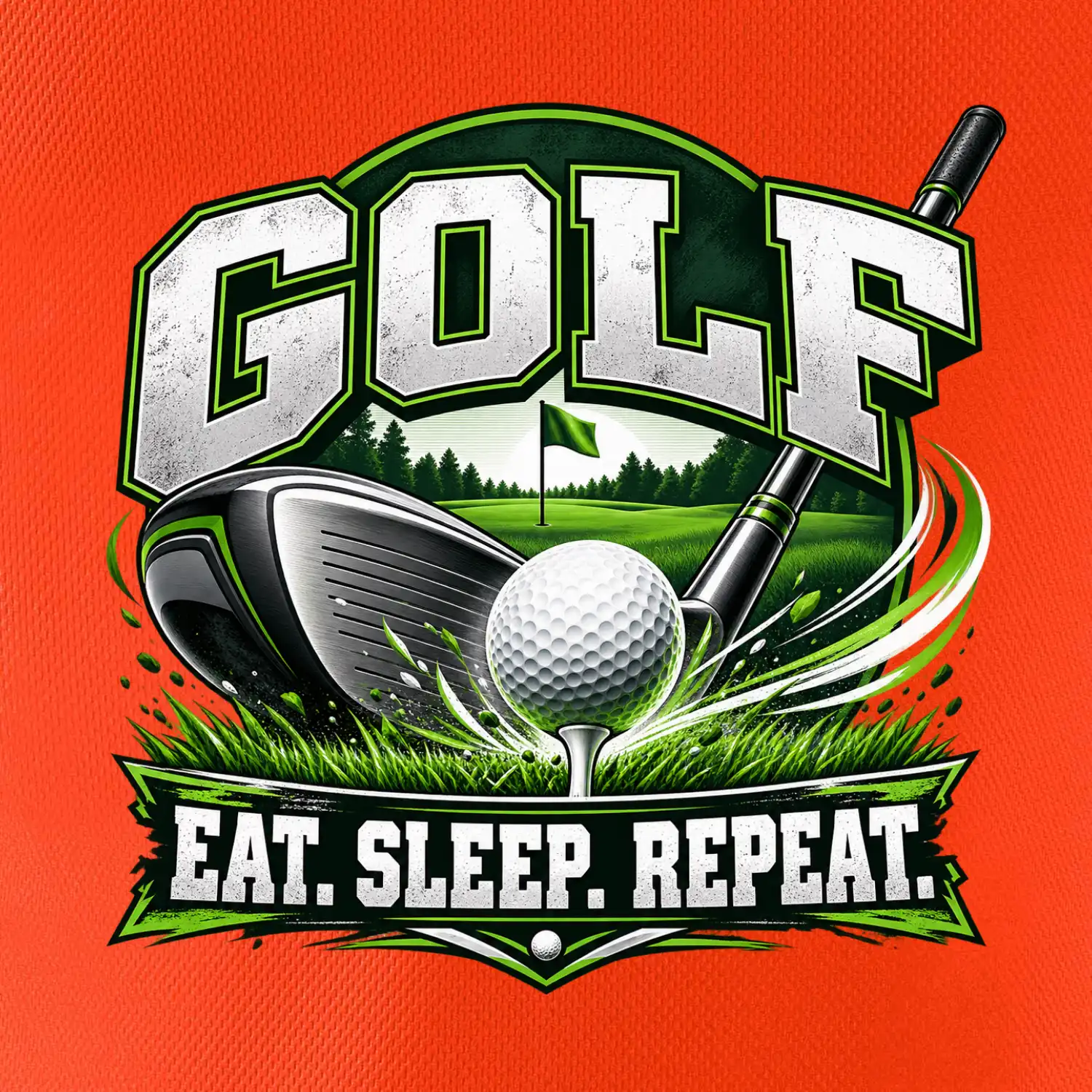 Golfová hůl s míčkem eat sleep repeat
