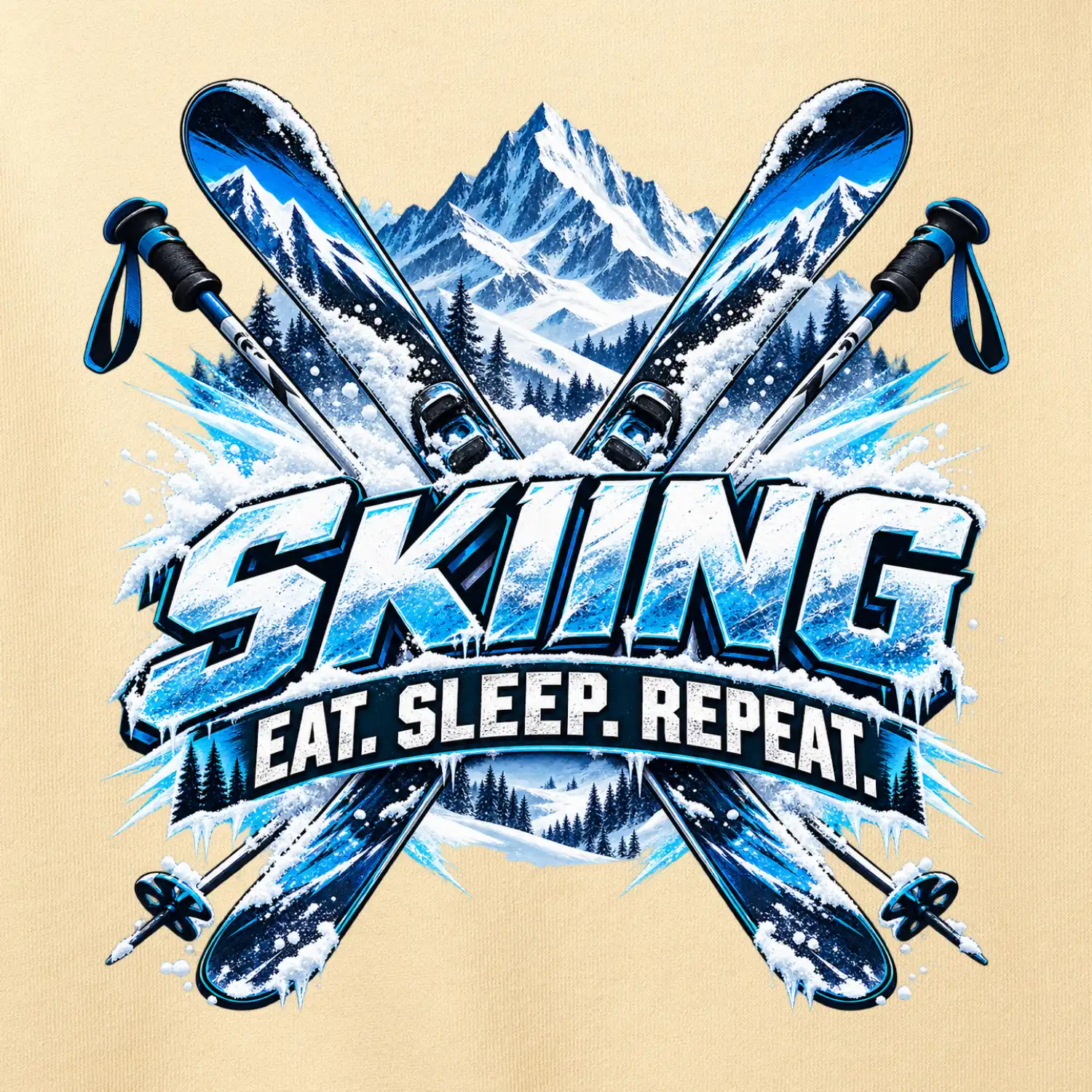 Sjezdové lyže v horách eat sleep repeat