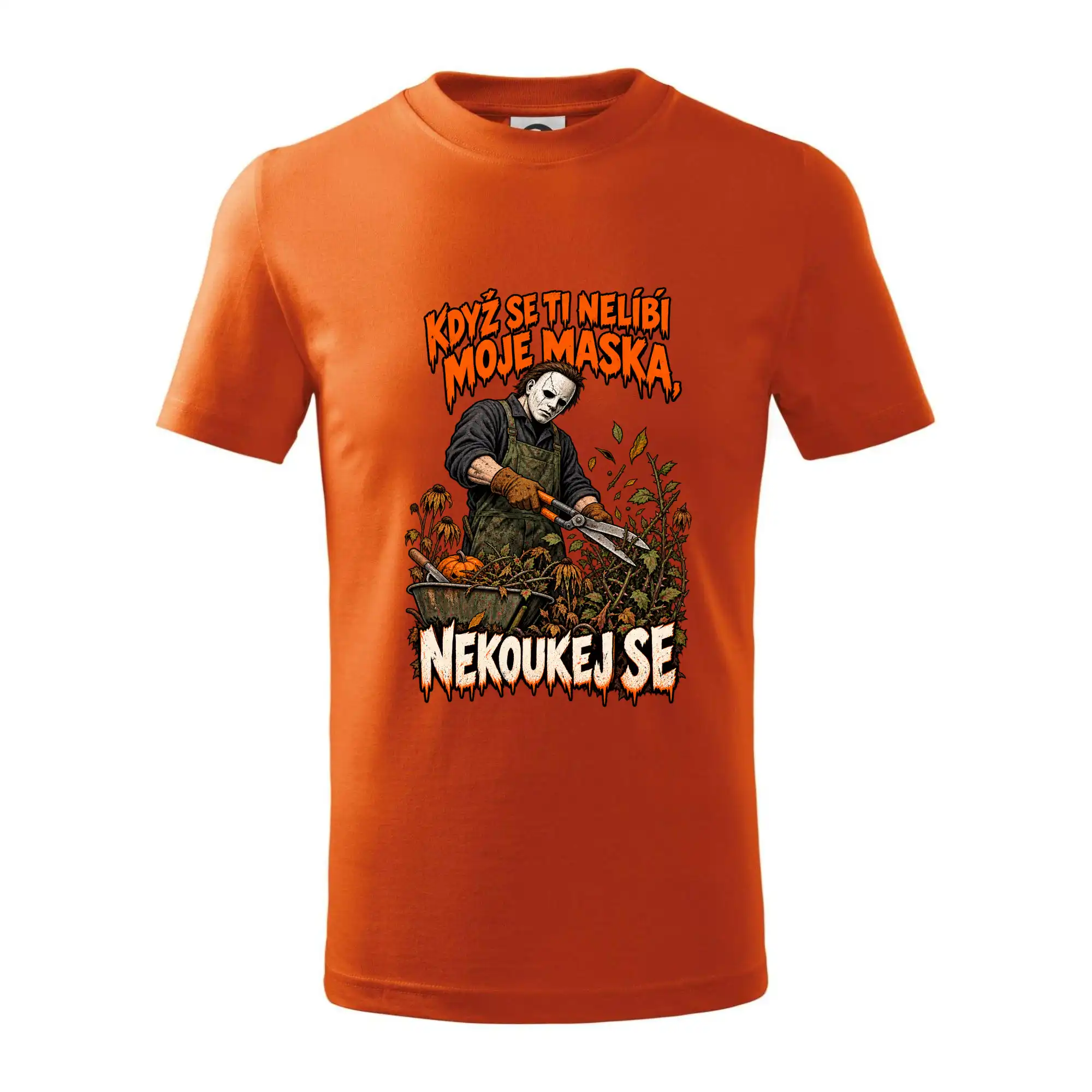 Maskovaný hororový zahradník se zahradními nůžkami