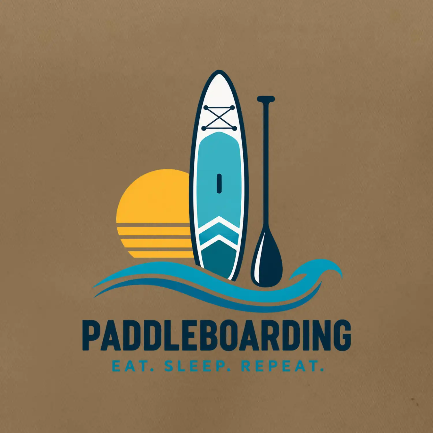 Paddleboard s pádlem při západu slunce eat sleep repeat