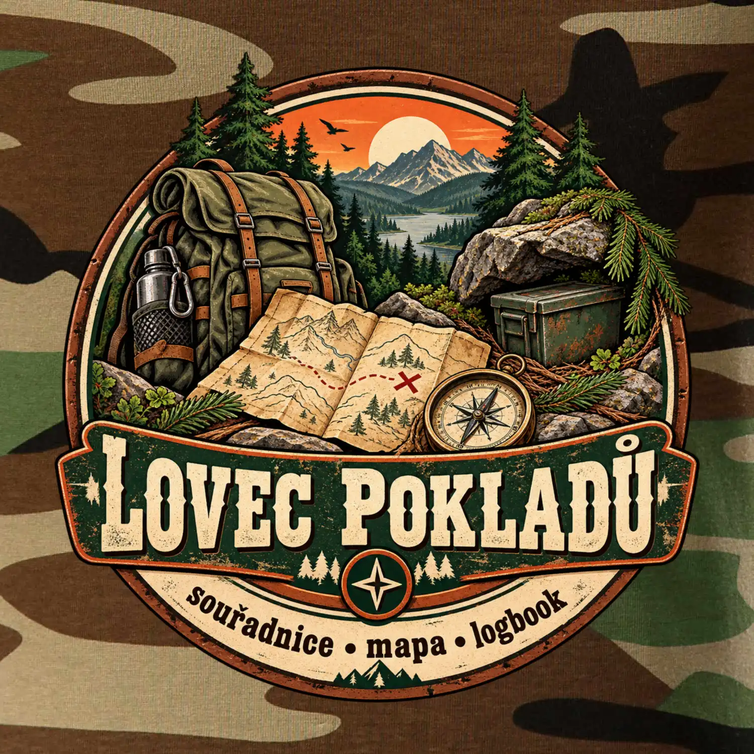 Lovec pokladů vintage horský odznak