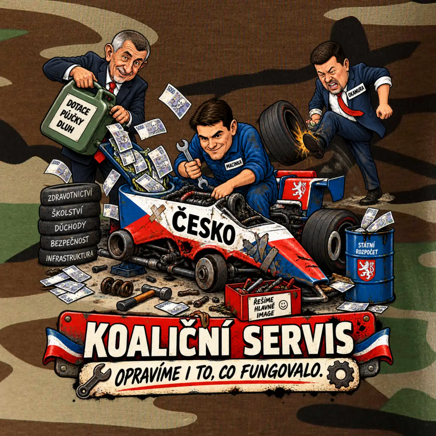 Macinka opravuje závodní auto ČESKO