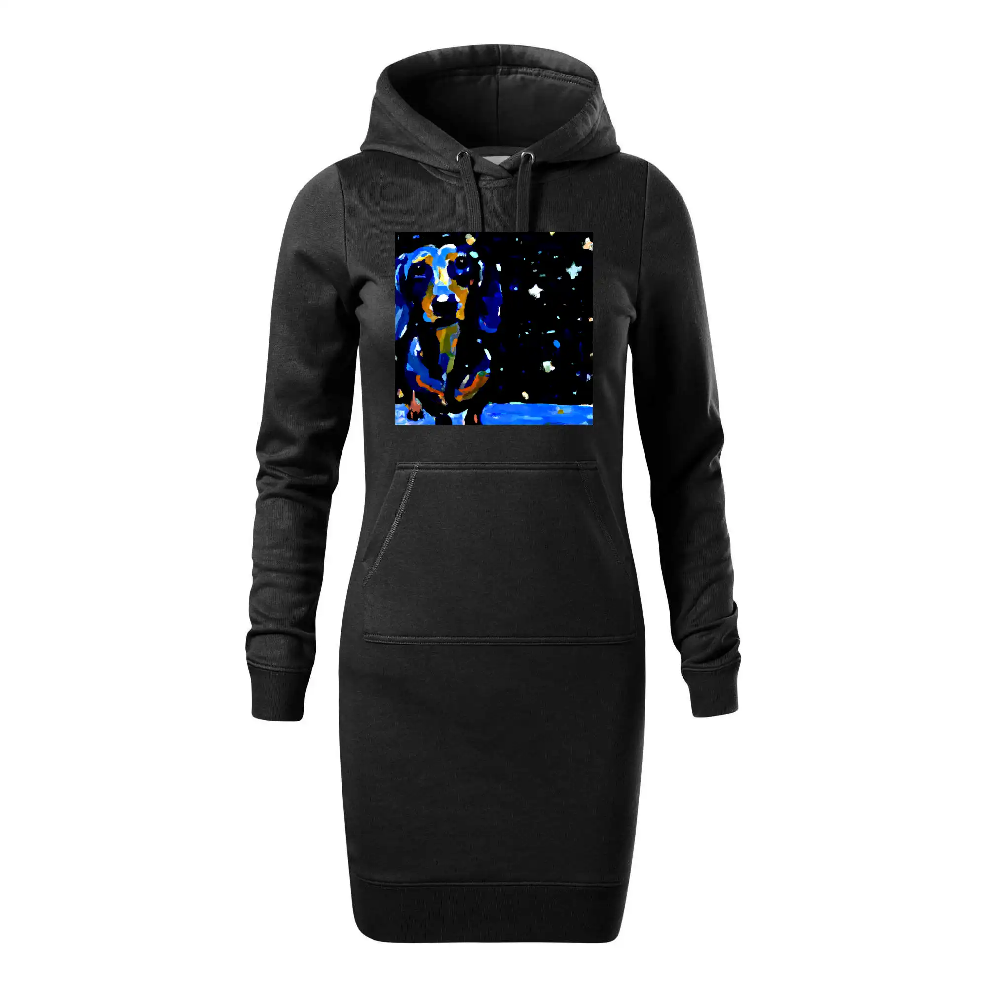 Jezevčík a noční obloha - olejová malba