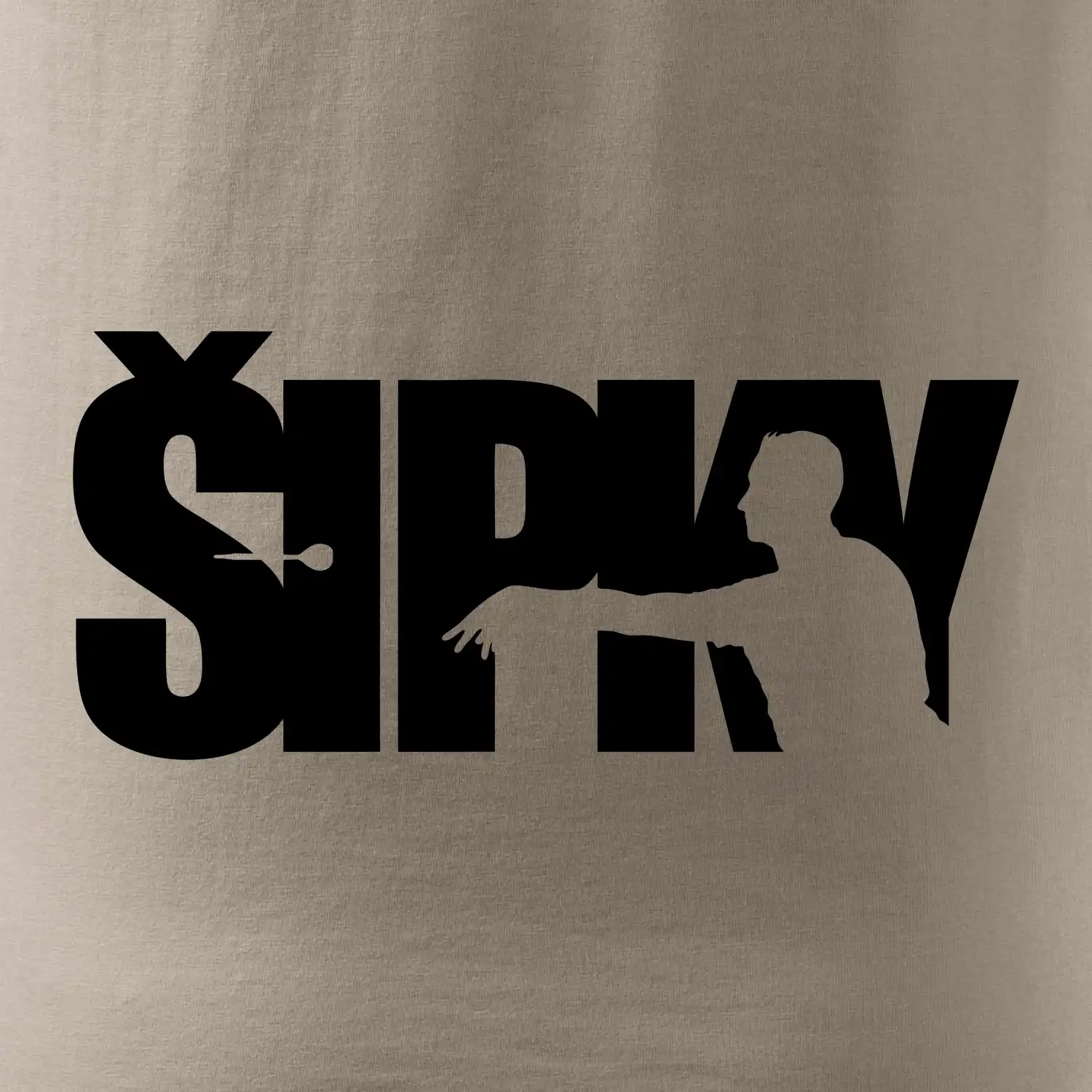 Šipky - nápis se šipkařem