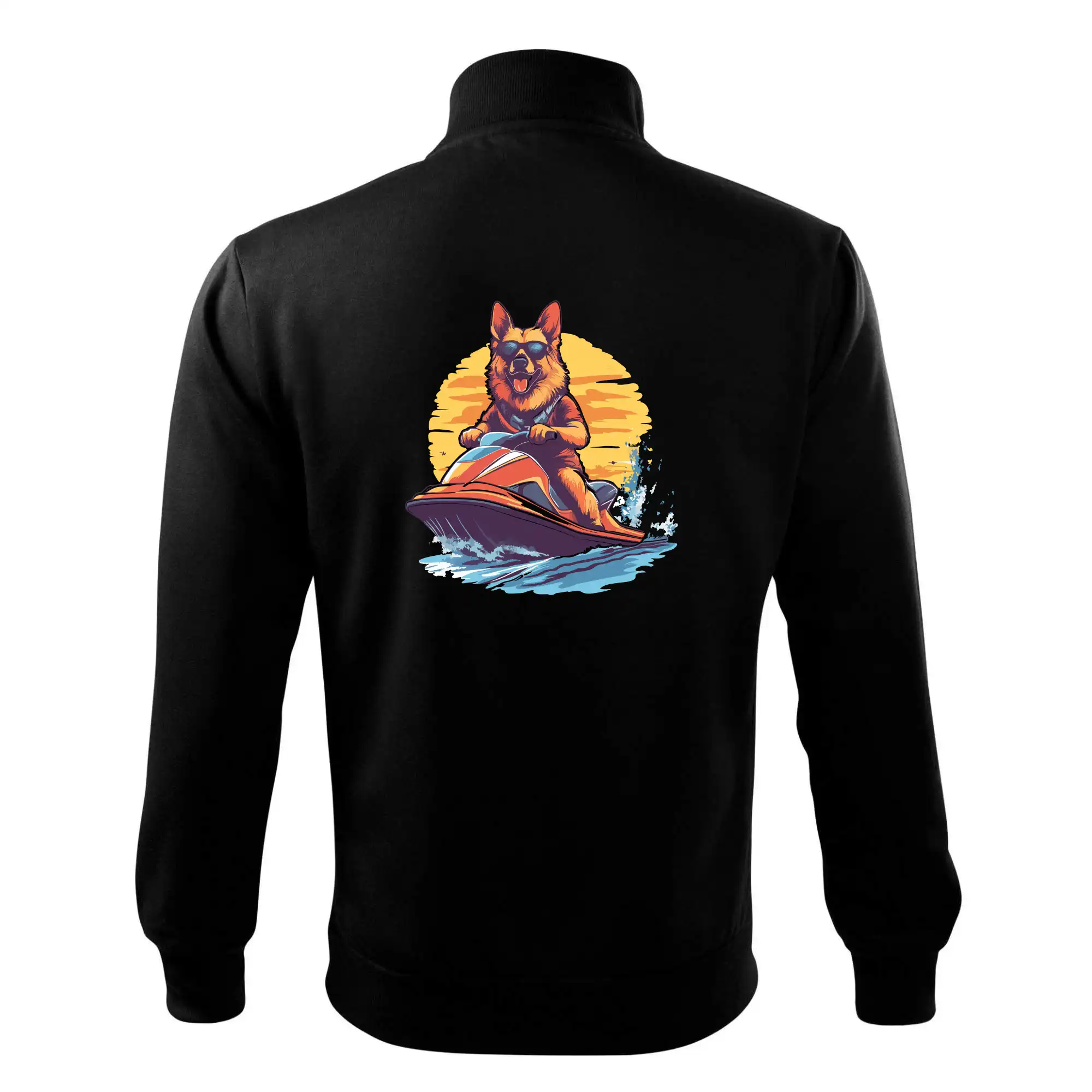 Německý ovčák na vodním skútru