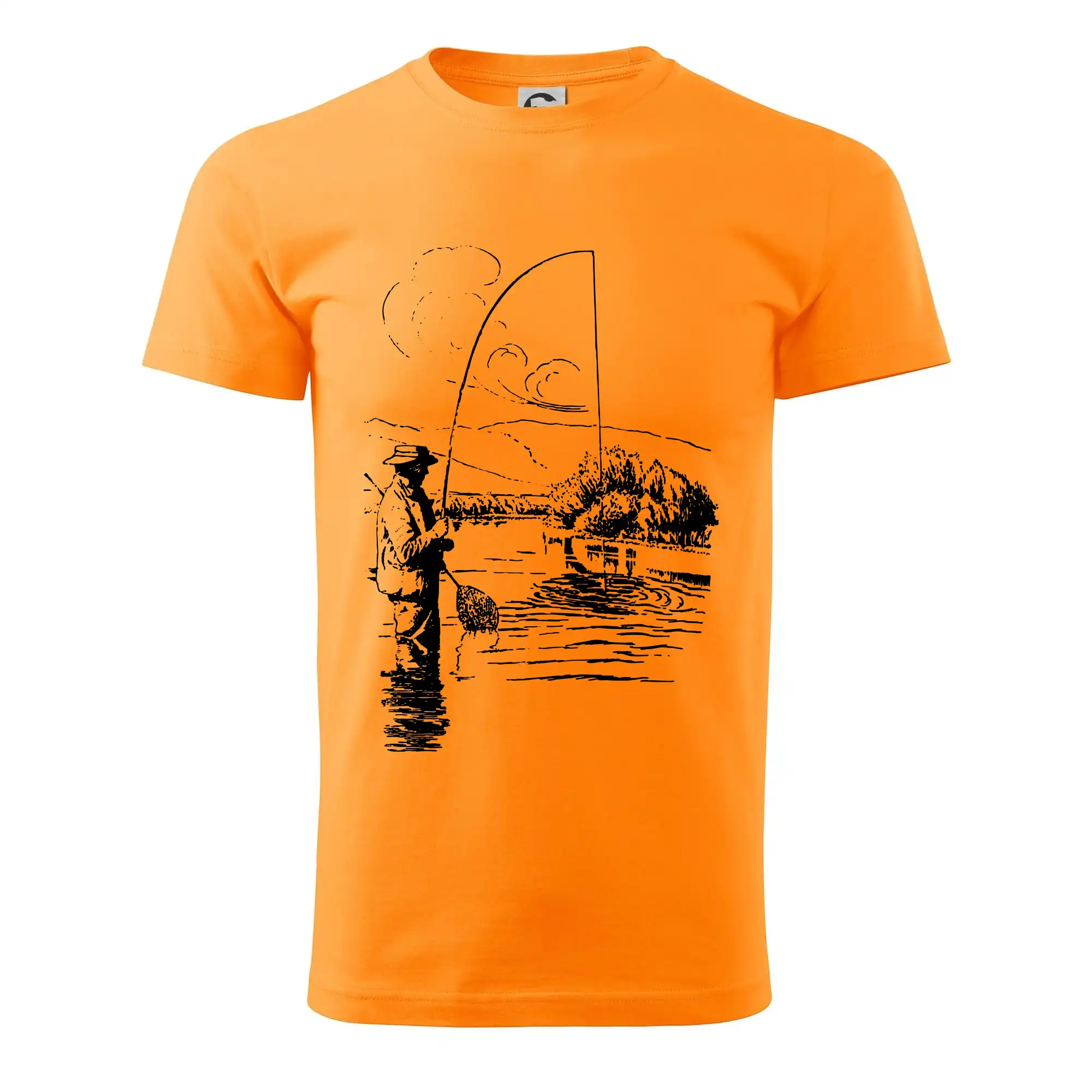 Kreslený rybář s podběrákem