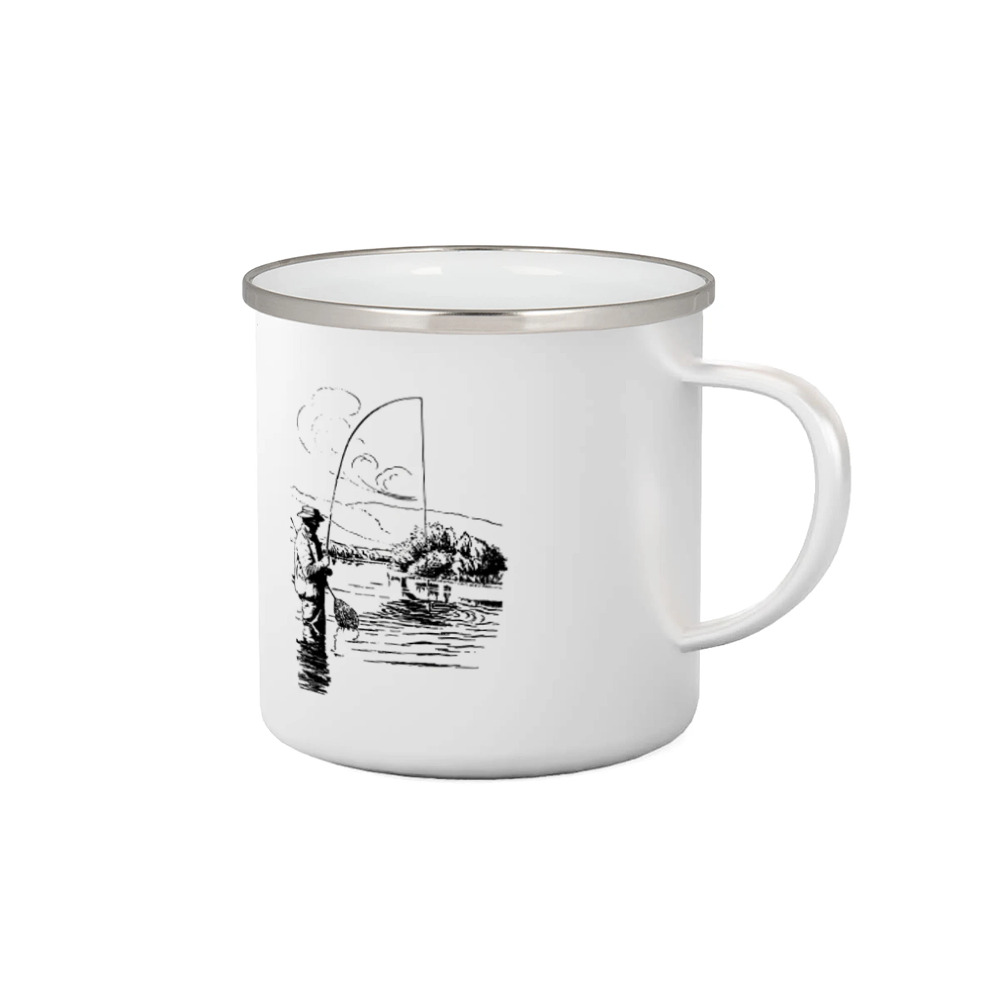 Kreslený rybář s podběrákem