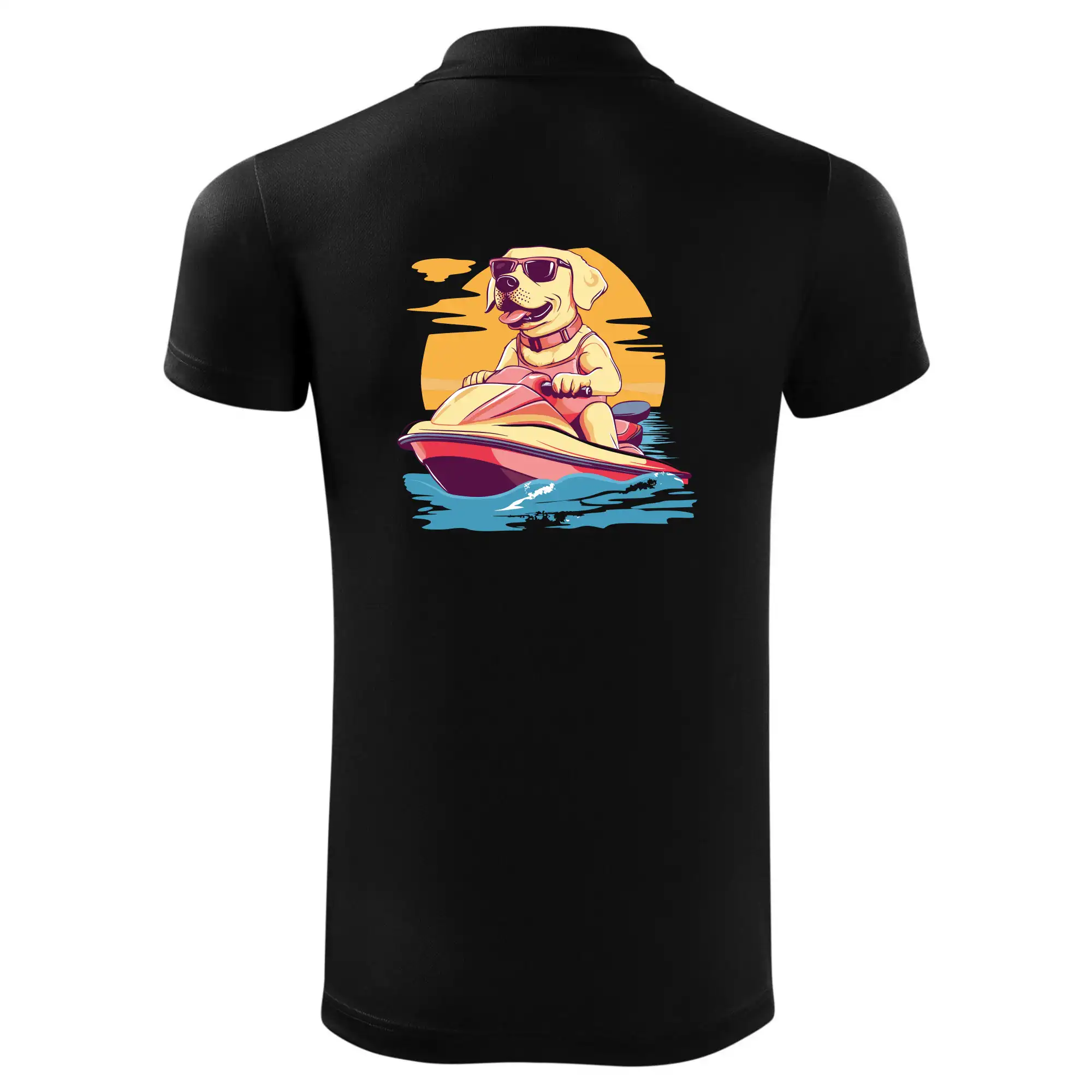 Zlatý retrívr na vodním skútru