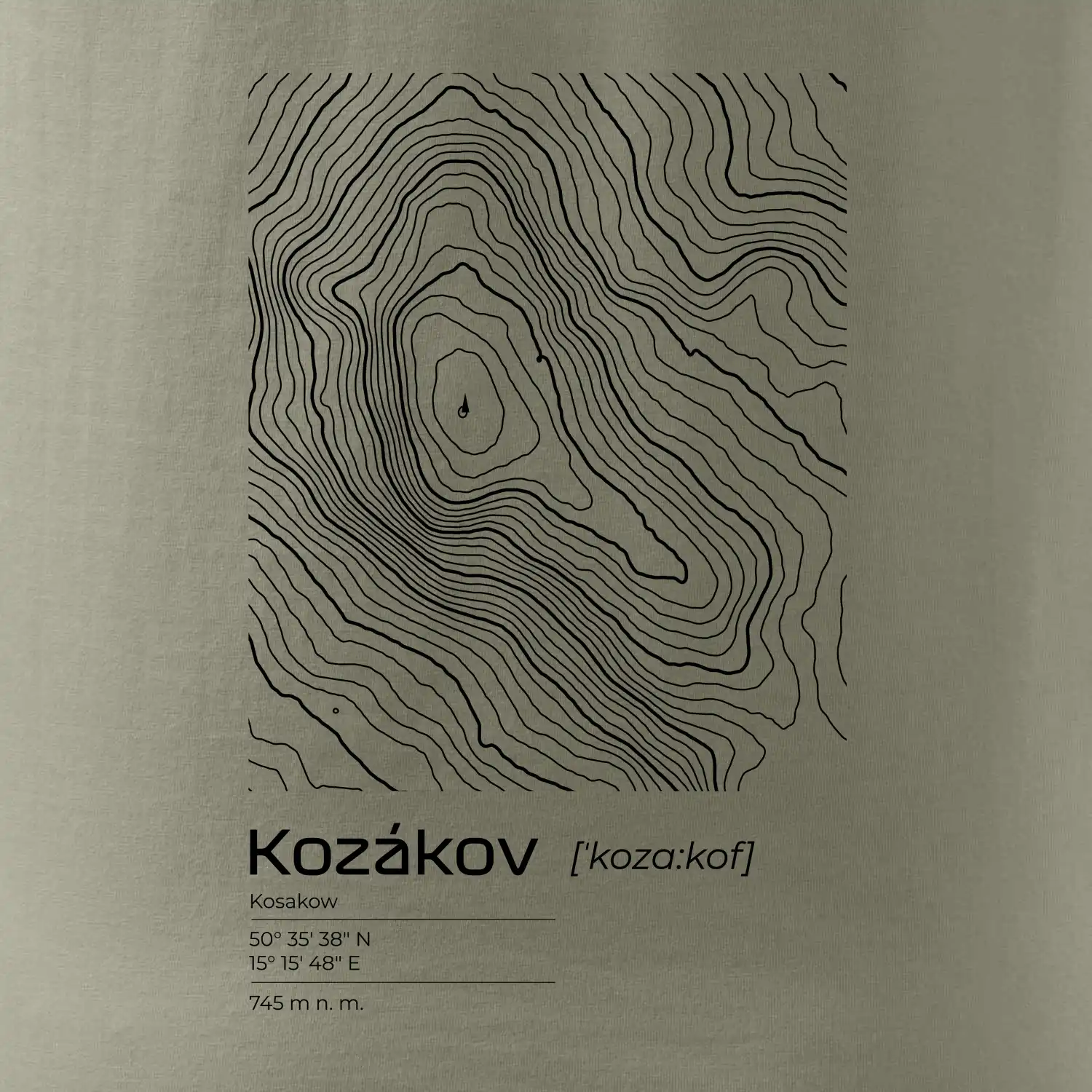 Kozákov - vrstevnice v obdélníku