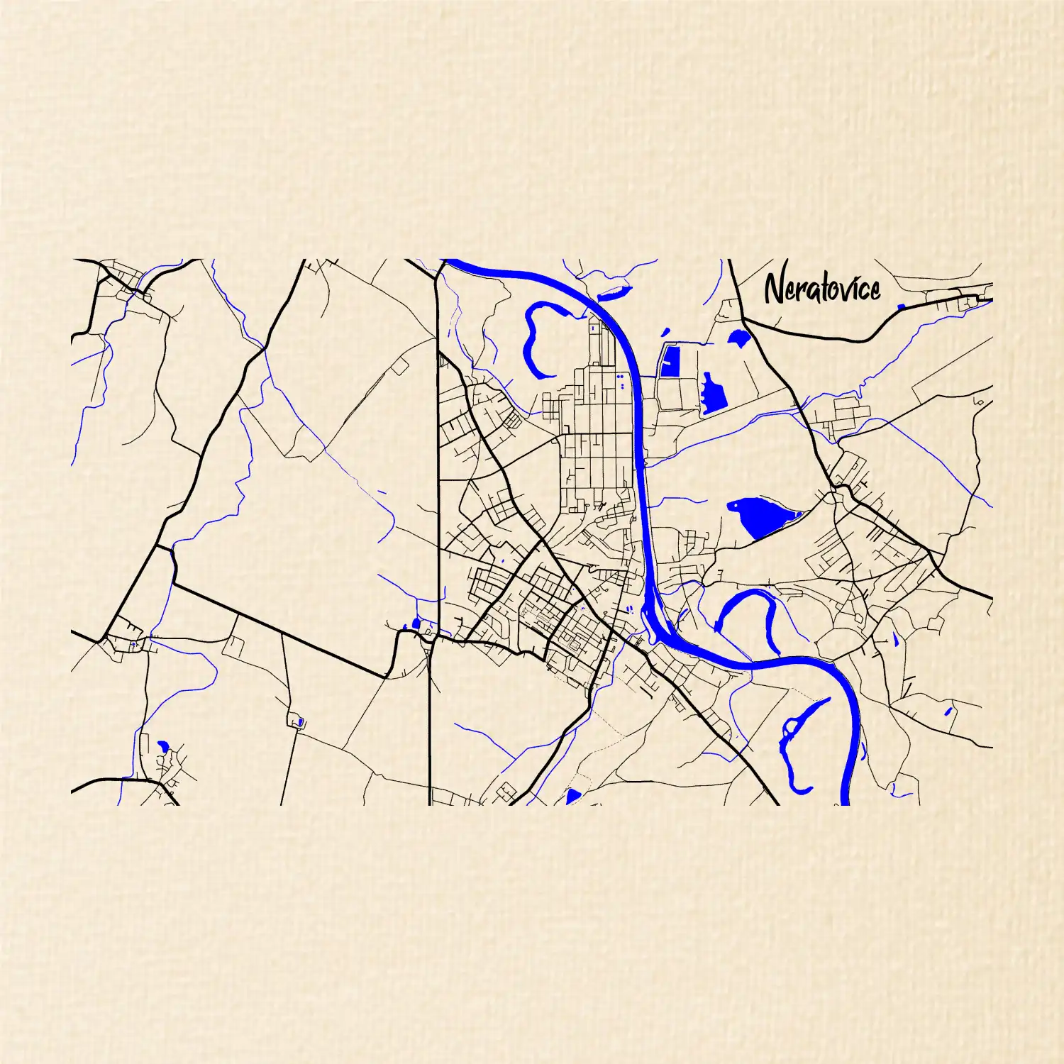 Neratovice - Mapa s vodními toky