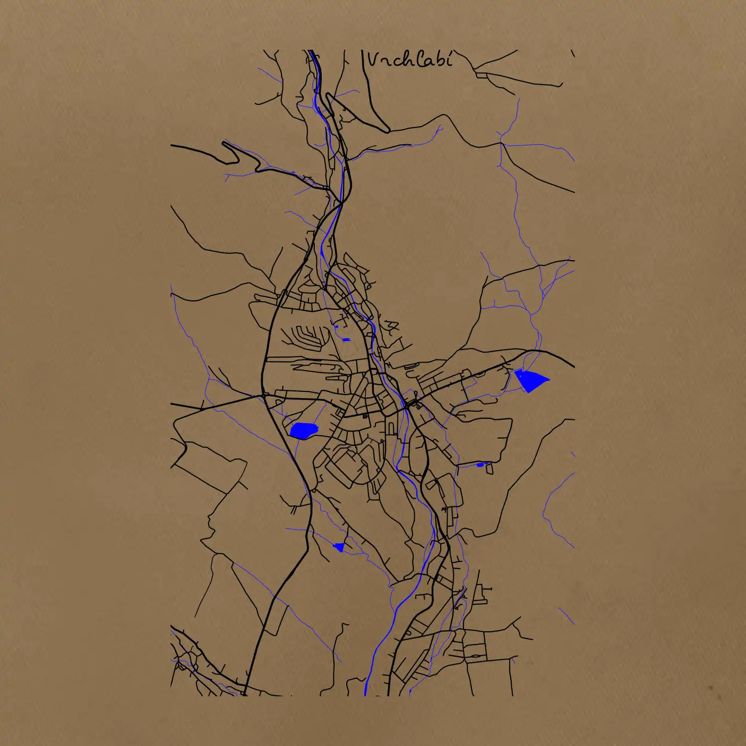 Vrchlabí - Mapa s vodními toky