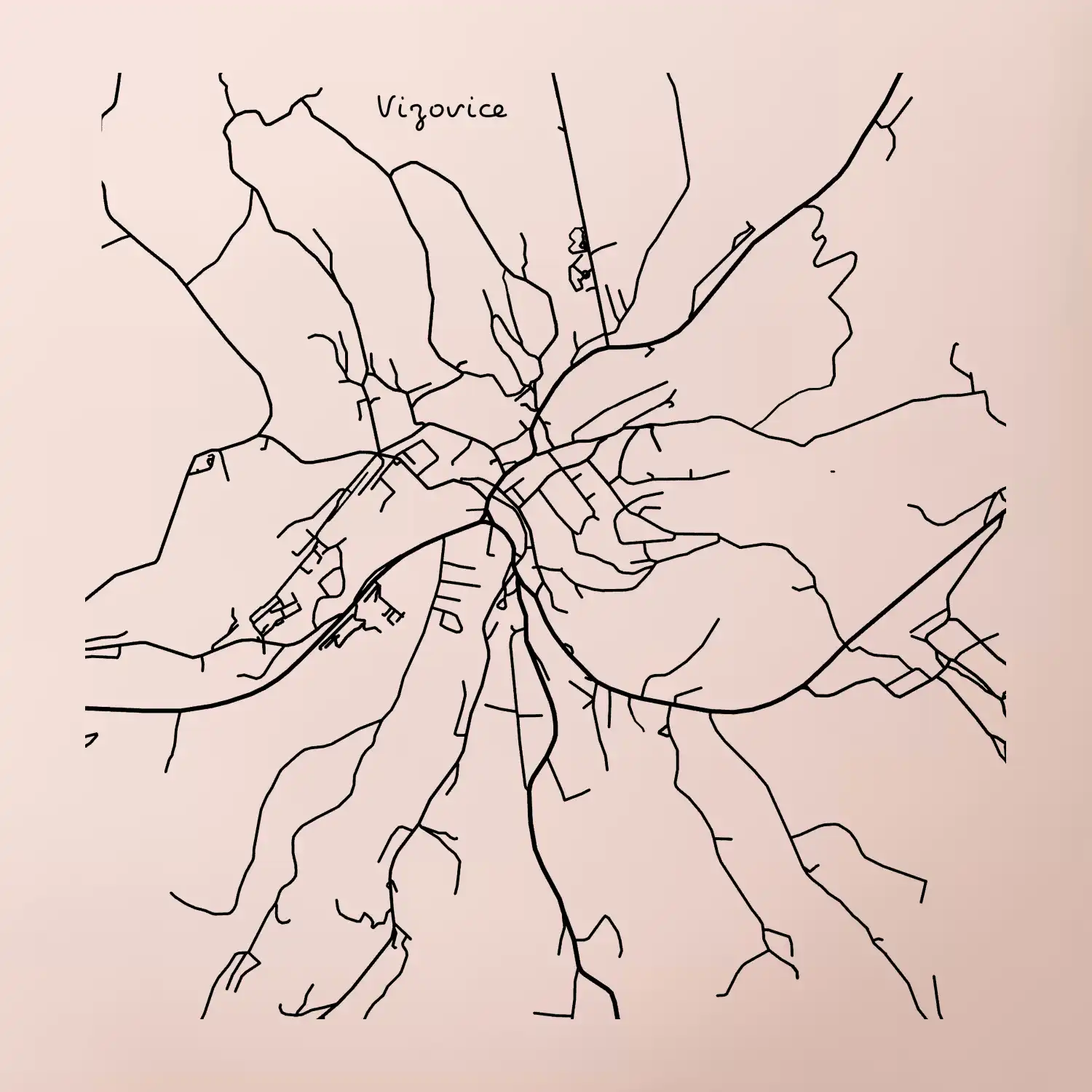 Černobílá mapa Vizovice