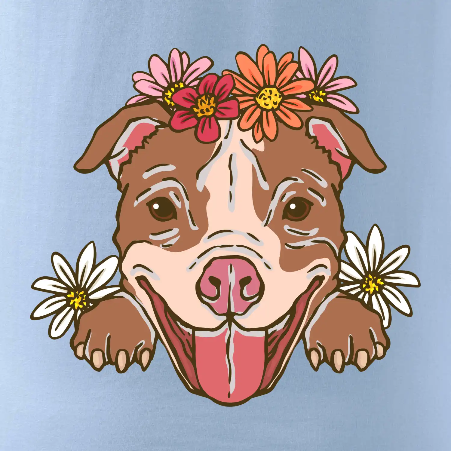 Americký stafordširský teriér hlava s květinami