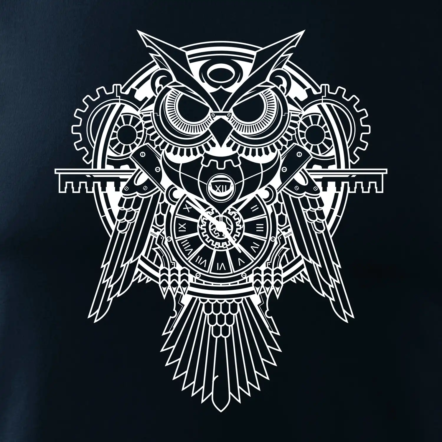 Steampunk sova černobílá