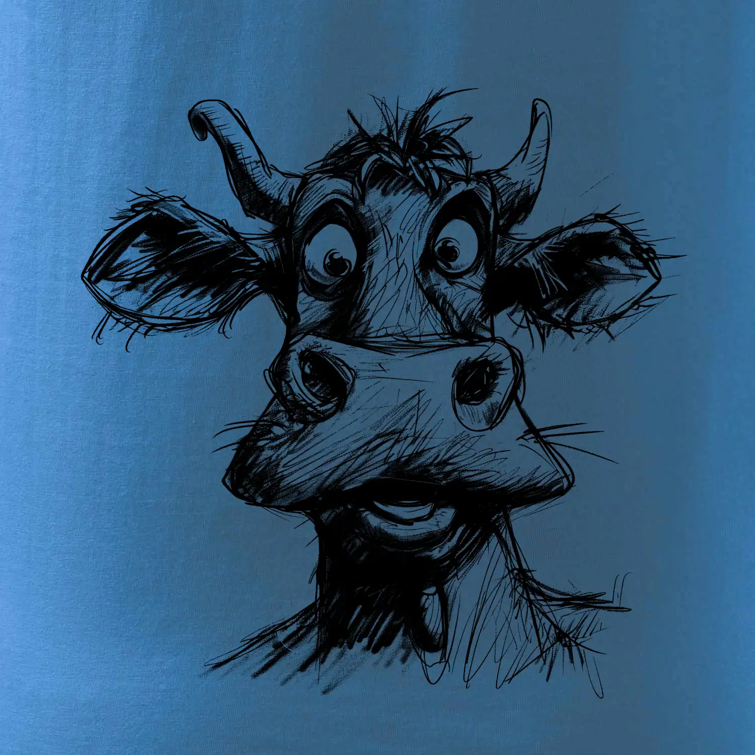 Černobílá karikatura světlá kráva hlava