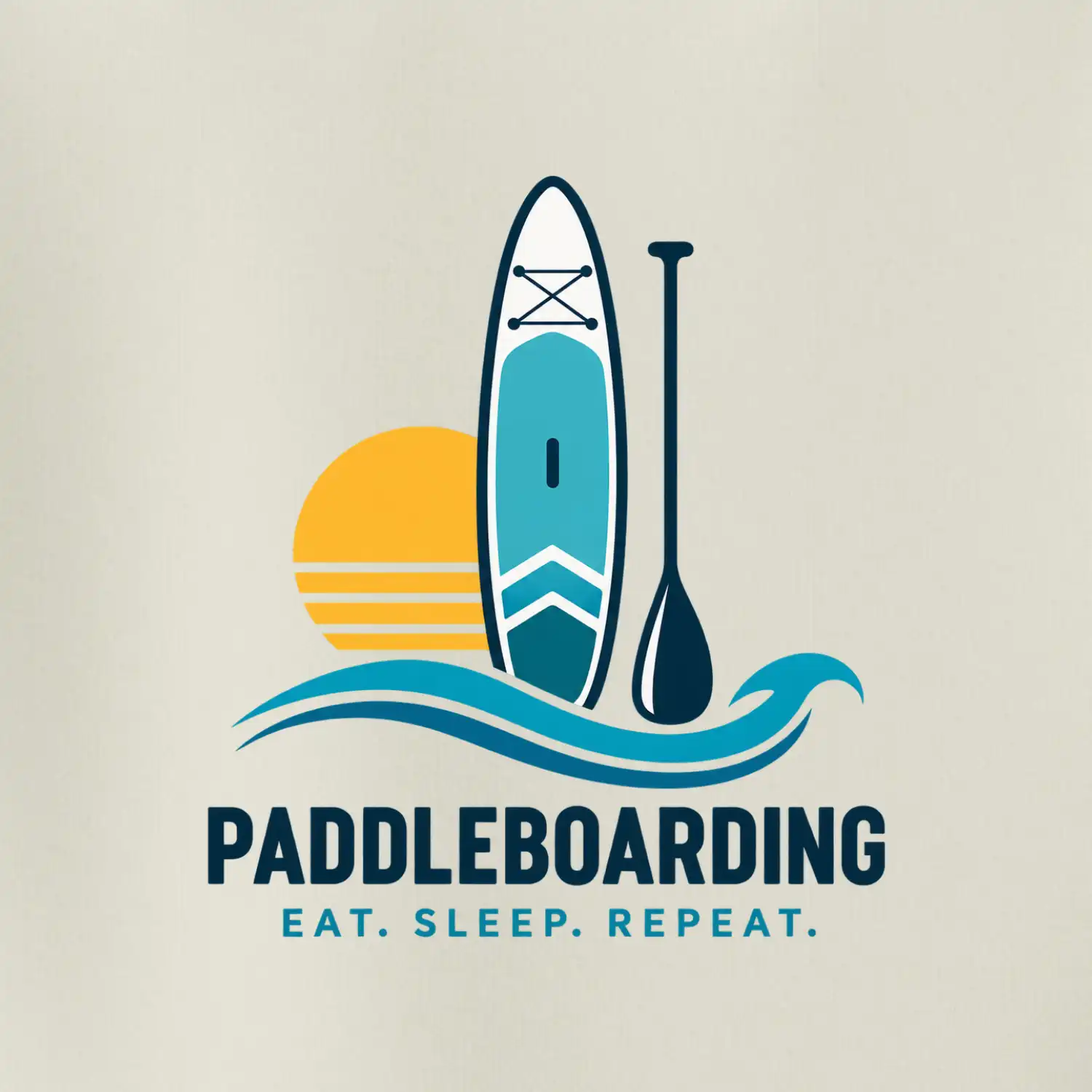 Paddleboard s pádlem při západu slunce eat sleep repeat